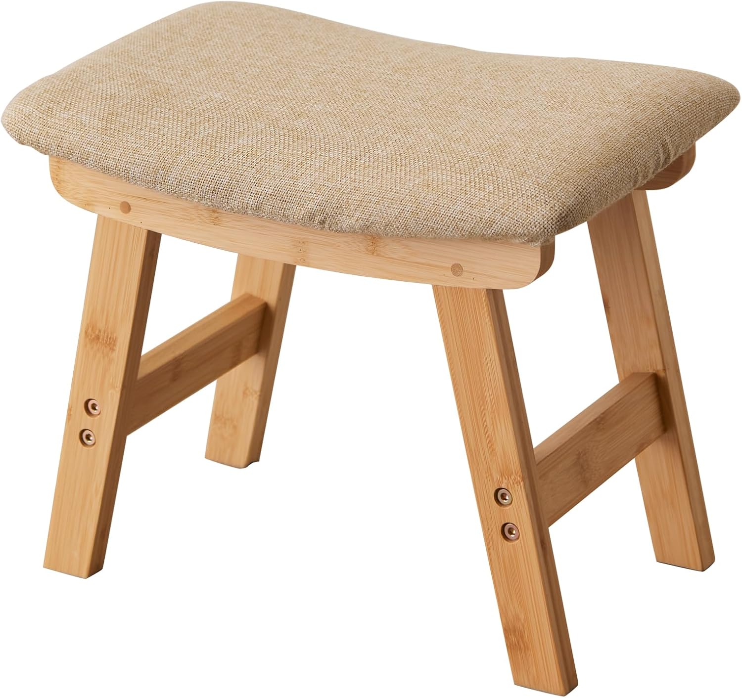 Kitsanery Foot Stool,Ottoman,Bamboo Small Sofa Foot Rest Under Desk,Extra Seating for Living Room, Bedroom and Kitchen (Natural Stool Legs - Beige Surface)
