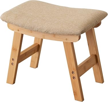 Foot Stool,Ottoman,Bamboo Small Sofa Foot Rest Under Desk,Extra Seating for Living Room, Bedroom and Kitchen (Natural Stool Legs - Beige Surface)