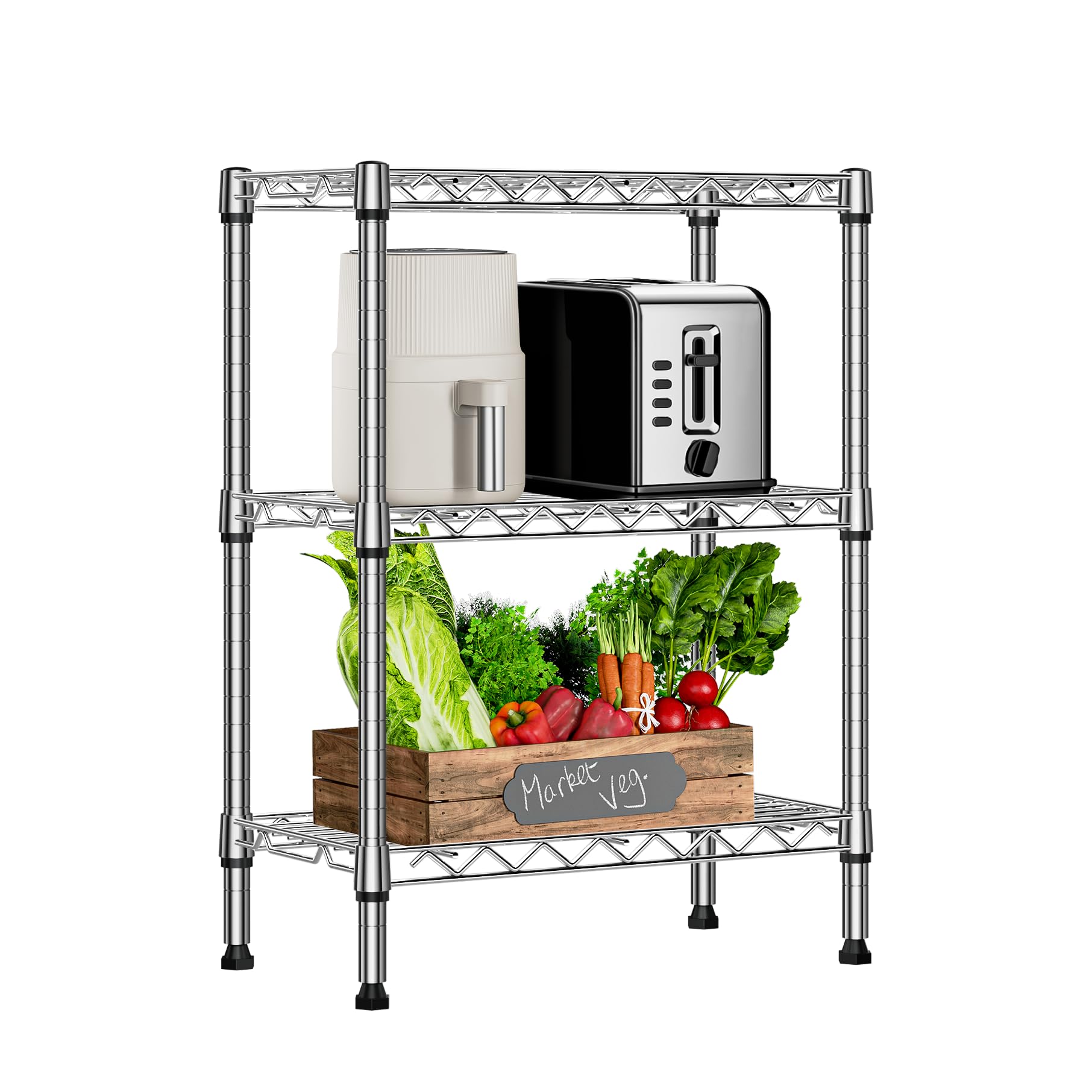 M MZG 750 lbs 3 Tier Shelf Metal Storage Shelves Wire Rack Closet Organizers with PP Board for Garage Kitchen Bathroom Laundry Chrome 30 x 55 x 72.6 cm