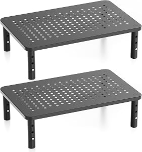 Computer Monitor Stand Riser for Desk, 3 Height Adjustable PC Laptop TV Desktop Monitor Stand Shelf, Metal Short Printer Table, Stand Riser for Desk, Office Desk Organizers and Accessories, 2 Pack