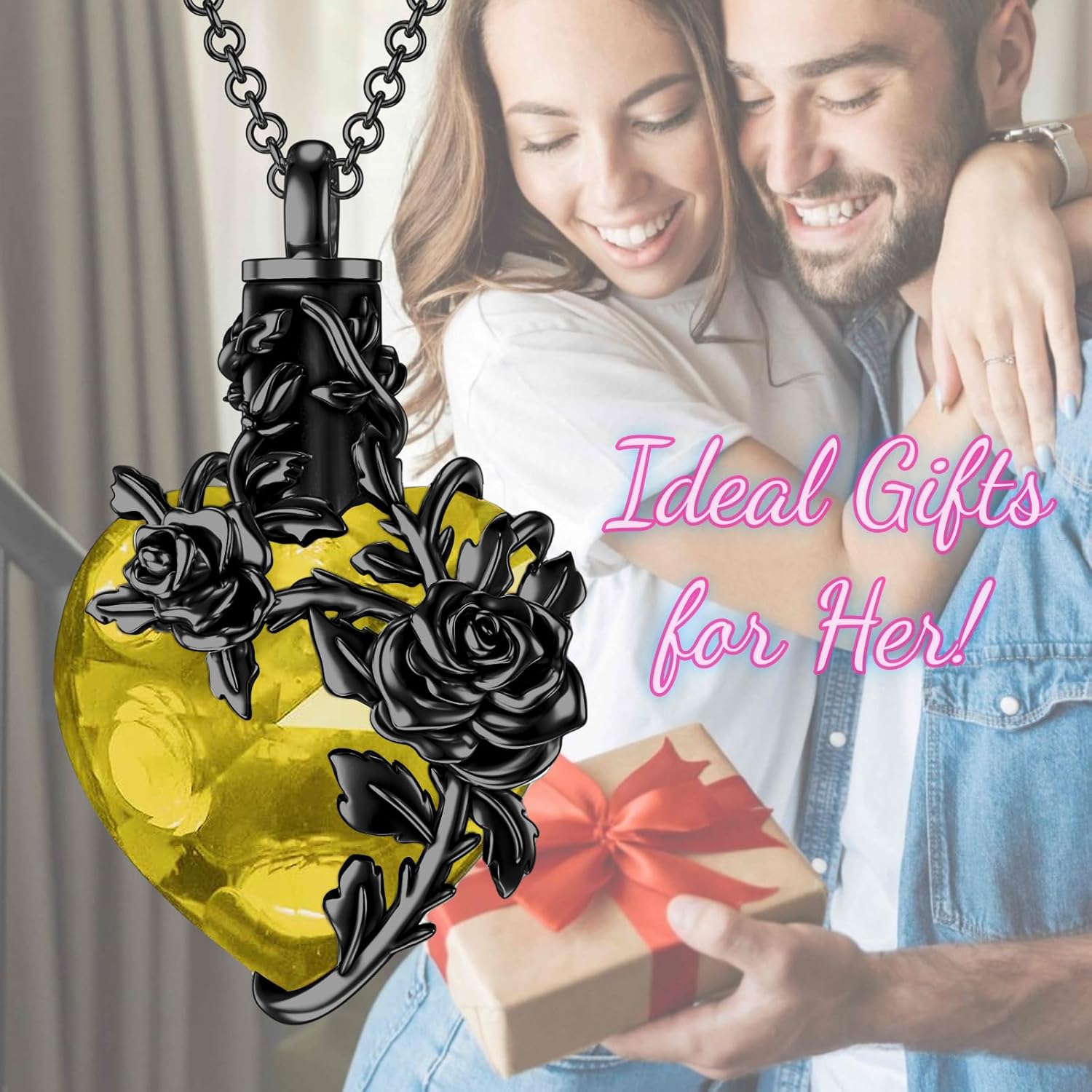 PELOVNY Rose Necklace 925 Sterling Silver Crystal Heart Urn Necklaces for Ashes Memorial Cremation Jewelry for Women Mom Grandma Wife Her - Image 3