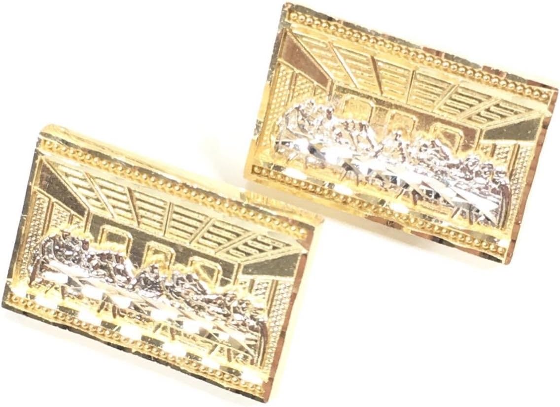 21 MM WIDE DIAMOND-CUT RECTANGLE APOSTLES JESUS LAST SUPPER STUD EARRINGS REAL10K YELLOW GOLD SG6225