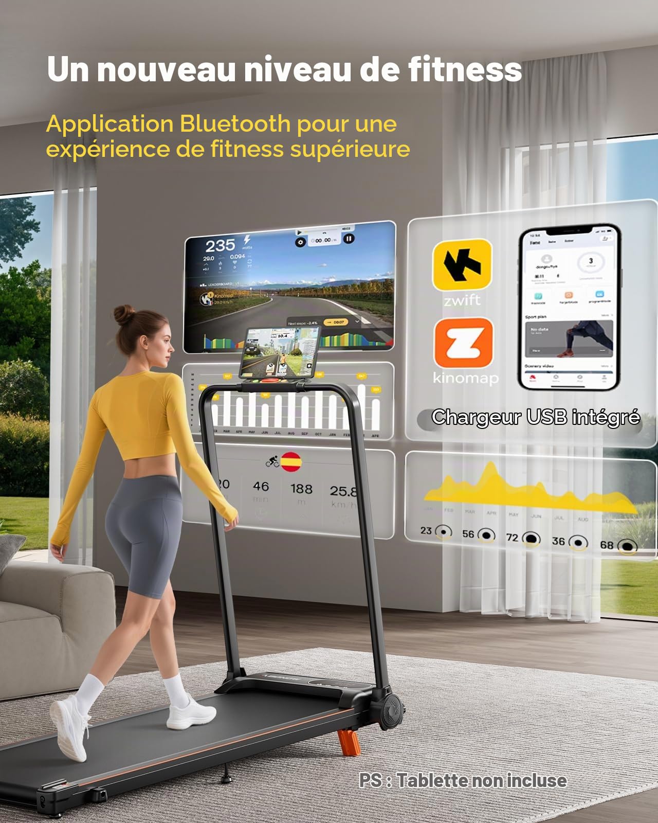 Abonow Tapis de Marche avec Inclinaison Manuelle 8%, Petit Tapis Roulant pour Maison, Tapis de Marche sous Bureau pour Bureau, Moteur 3.0HP 1-10km/h, Pliable, Écran LED, Télécommande Magnétique, sans