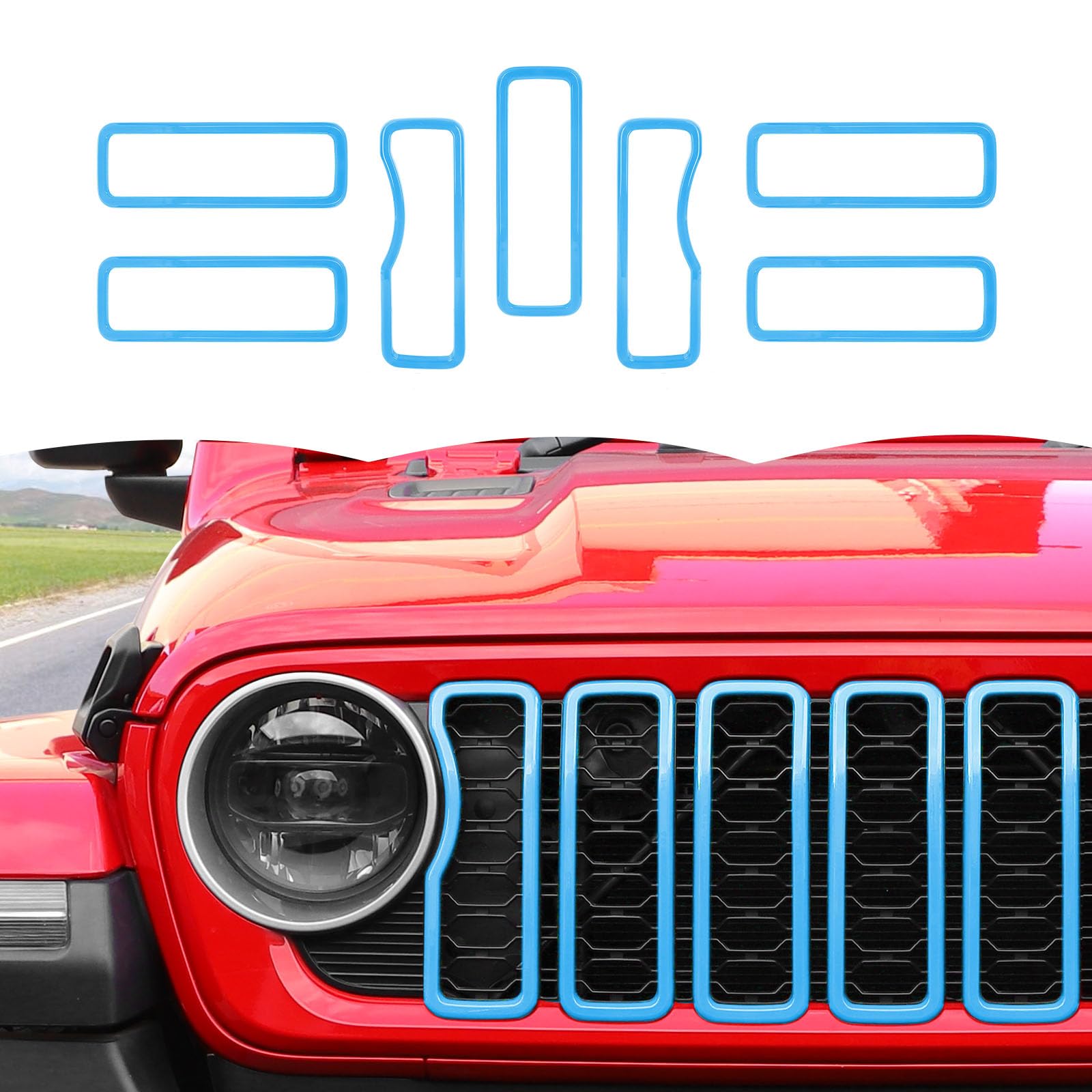 Front Grille Inserts Grill Decoration Exterior Accessories Compatible with Jeep Wrangler JL JLU & Gladiator JT 2024+,Light blue