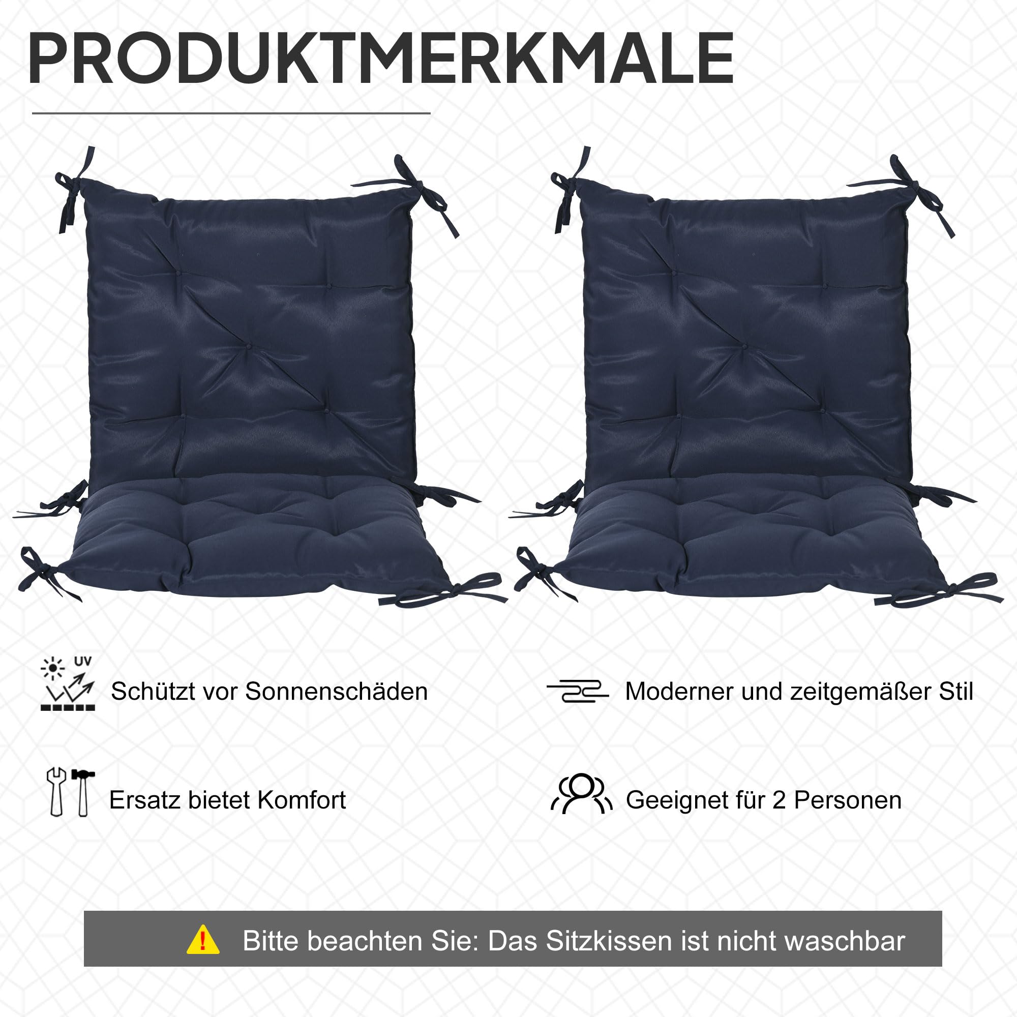 Outsunny 2 Coussins Chaise Patio Attaches 39x20x3 Pouces Bleu foncé