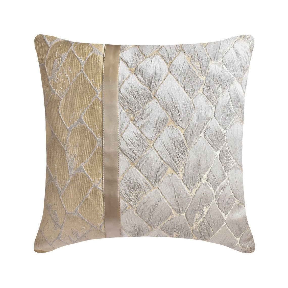The HomeCentric Silver & Gold Pack of 2, 35x35 cm (14"x14") Toss Cushion Covers, Silk Patchwork & Metallic Faux Leather Toss Cushion Covers, Abstract Pattern Modern Style - Auriferous