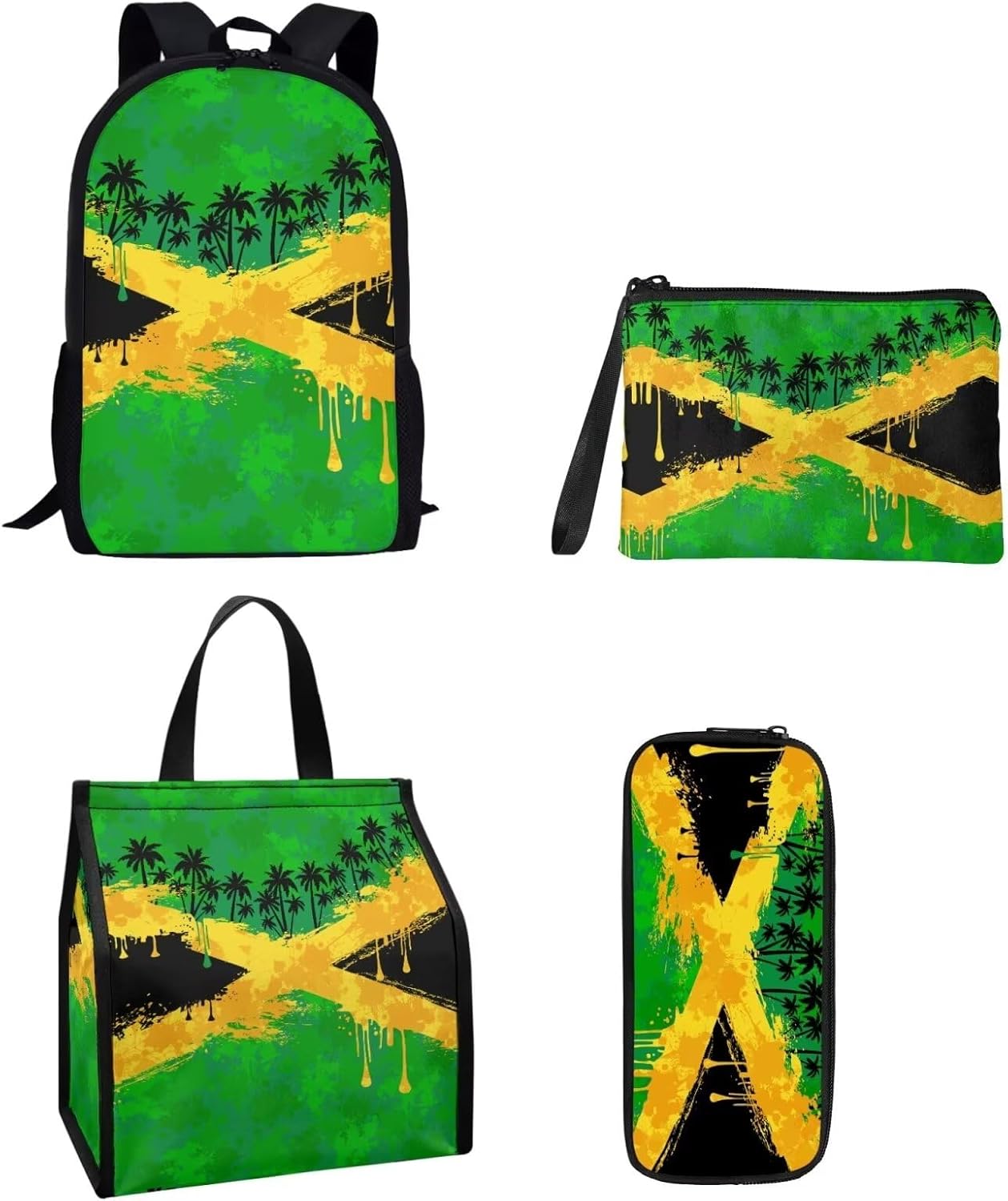 17" Large Capacity Polyester Kids Travel Backpack - Rasta Flag Lion Print School Backpack for Boys - 4pcs Jamaica Design School Bags Kids Backpack with Pencil Case Ideal Gifts for Kids