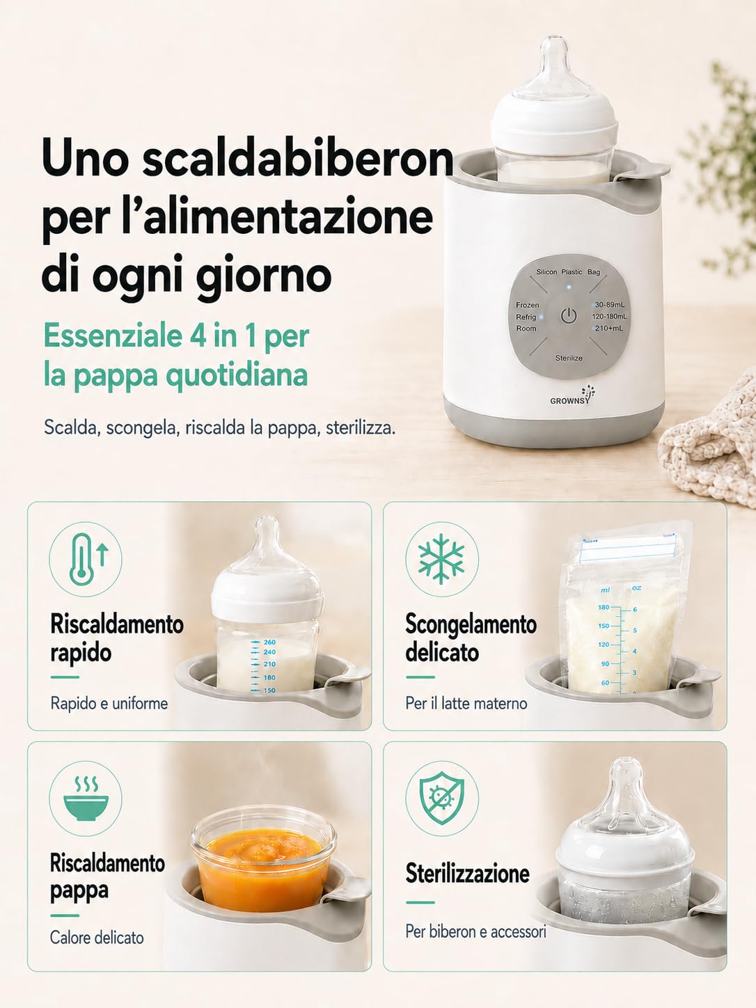 Scaldabiberon per bambini, riscaldamento rapido e caldo, sbrinamento, senza BPA, per bottiglie e alimenti per bambini 10 in 1, sterilizzatore per biberon controllo preciso della temperatura