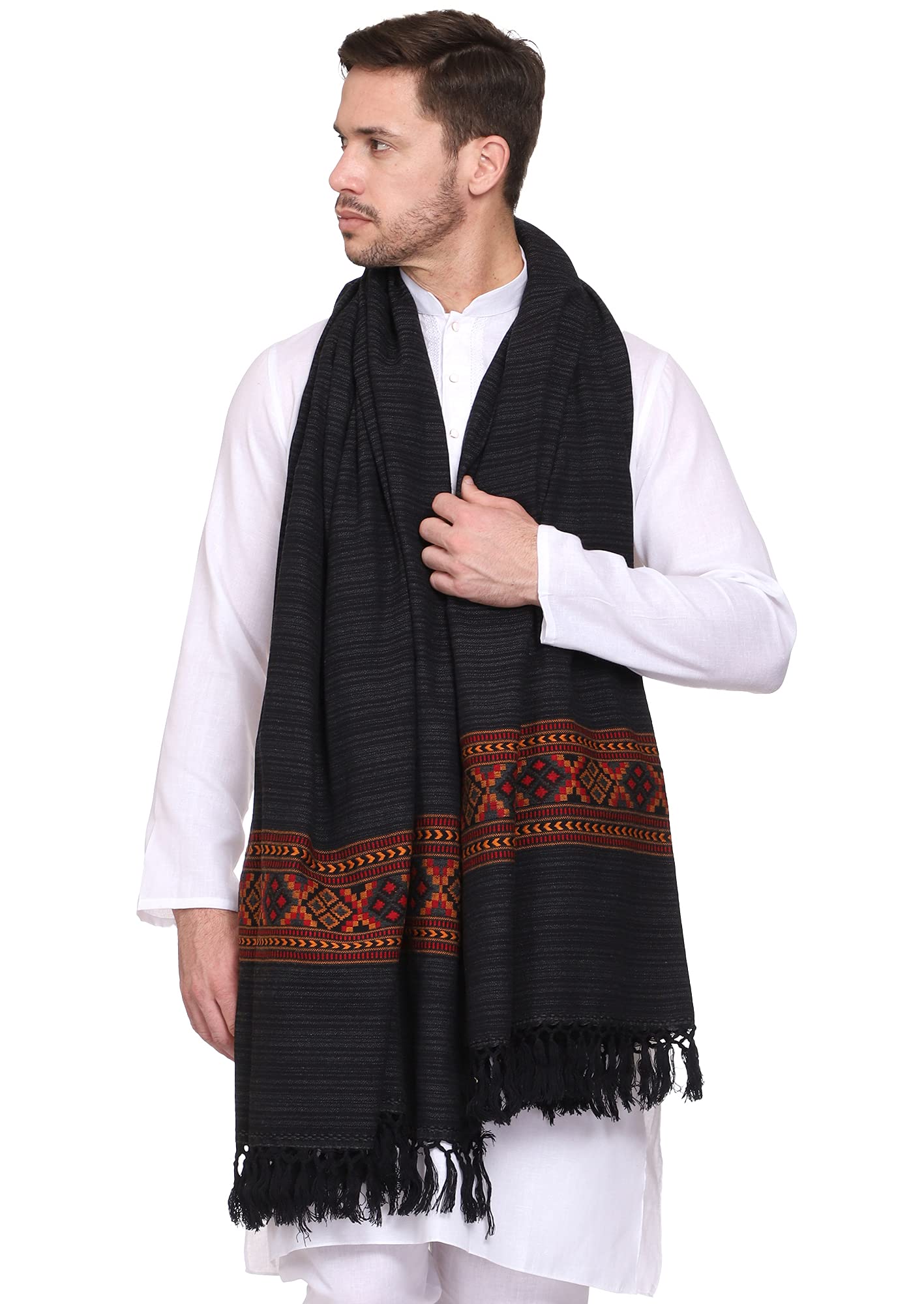 Men's Kullu Border Woven Cashmilon Gents Shawls, Muffler, Stoles for Men, 100cm x 200cm-image-42