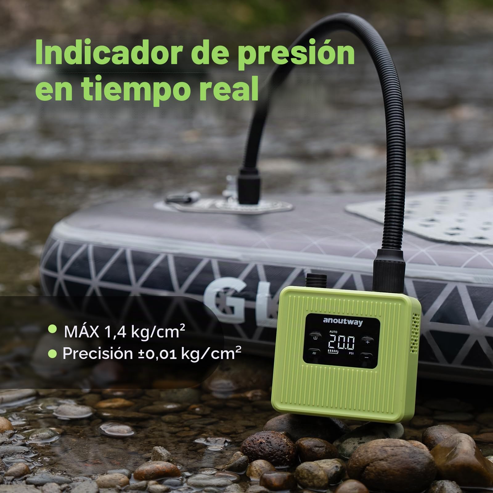 Super Tiny Bomba Eléctrica para Paddle Board 20PSI Recargable – Bomba de Aire Sup Portátil y Rápida, Inflado y Desinflado de Doble Etapa, Apagado Automático para Stand Up Paddle Boards