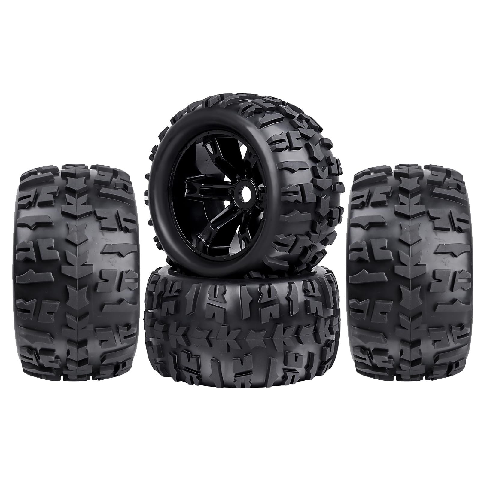 GoHobby Pre-Glued 1/8 Truck Wheels Tires Set 17mm Hex Compatible with Traxxas Maxx, T-maxx, E-Revo, Arrma Kraton, Redcat Kaiju, JLB Cheetah 4-pack