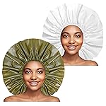 Extra Large Shower Cap 2 PCS Waterproof Shower Caps for Women, Super Jumbo Shower Cap, Reusable Super Large Bath Caps Hair Cap for Long Thick Curly Hair, Locs, Twist Braids - Green + White