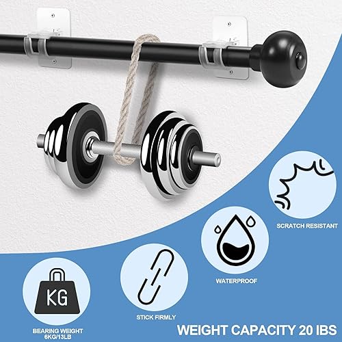 Miniatura 6 de Yeahxing Soportes adhesivos para barra de cortina sin taladrar - Soporte ajustable para barra de cortina de 20 libras sin clavos (4 piezas