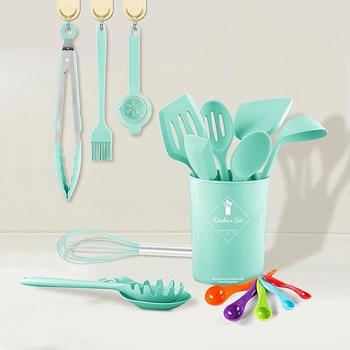 Miniatura 8 de Juego de utensilios de cocina de 18 piezas, juego de utensilios de cocina con soporte para utensilios, juego de espátula de silicona resistente al
