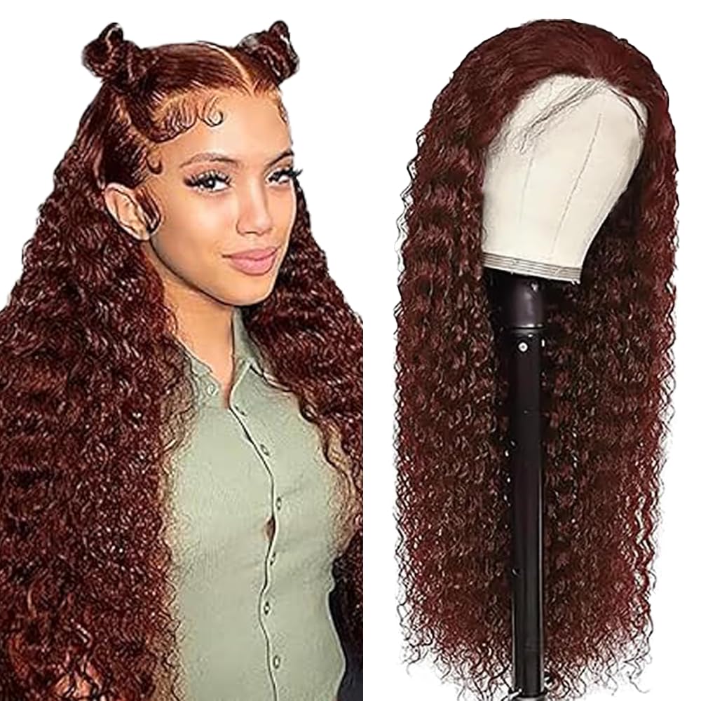 Deep Wave Glueless Wig capelli umani Real Human Hair Parrucca vera 5x5 Lace Front Human Hair Wig Reddish Brown 150% Density Pre Plucked Natural Hairline Parrucca donna vera 20 Inch