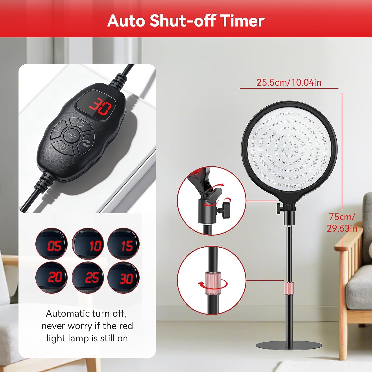 Red Light Therapy for Face and Body, 660nm Red Light Lamp with Adjustable Stand, 150 LEDs, 5 Brightness Levels, 7 Timer Settings, 21W Home Use Light Therapy Device