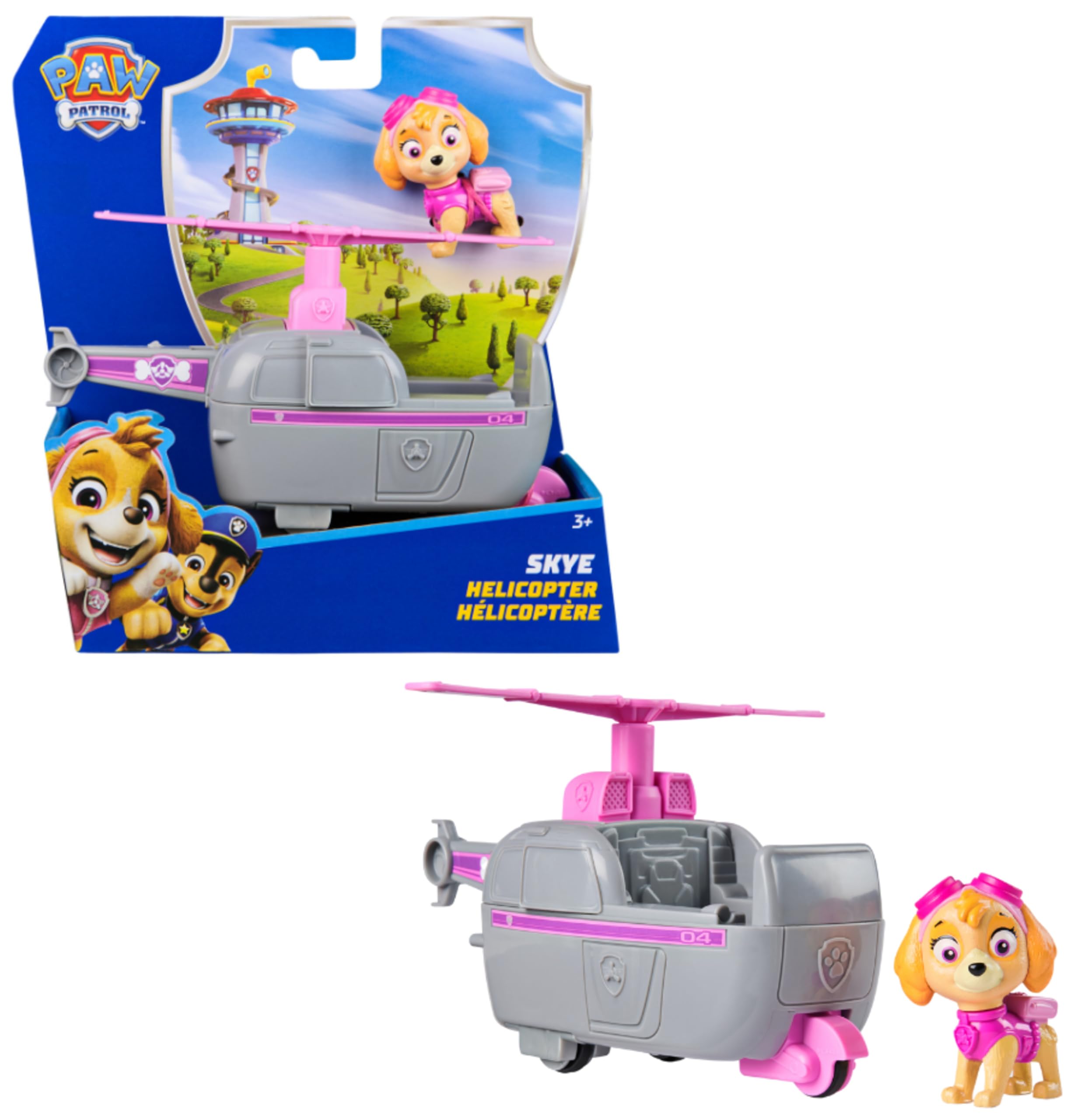 PAW PATROL - Skye-Figur mit Helikopter, stabiles Basis-Fahrzeug , authentisches Spielzeug zur Serie für Kinder ab 3 Jahren