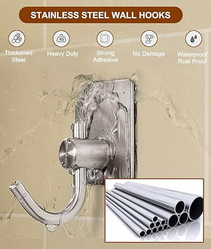 Miniatura 2 de Ganchos autoadhesivos para toallas de baño, ganchos de pared resistentes para paredes sin daños, ganchos adhesivos de acero inoxidable impermeables