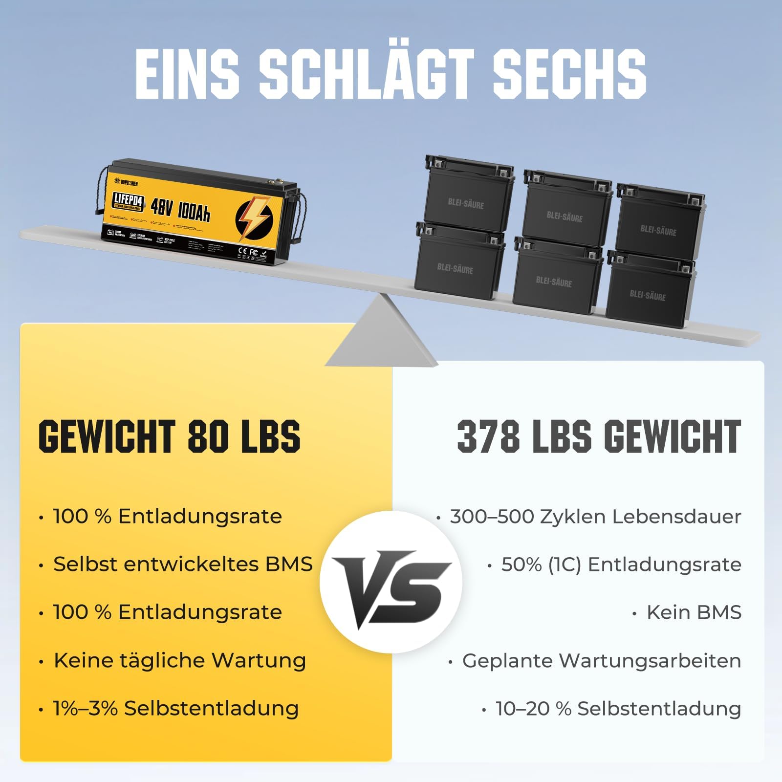 48V 200Ah LiFePO4 Batterie, 10.24kWh Solarspeicher System(2er Set)