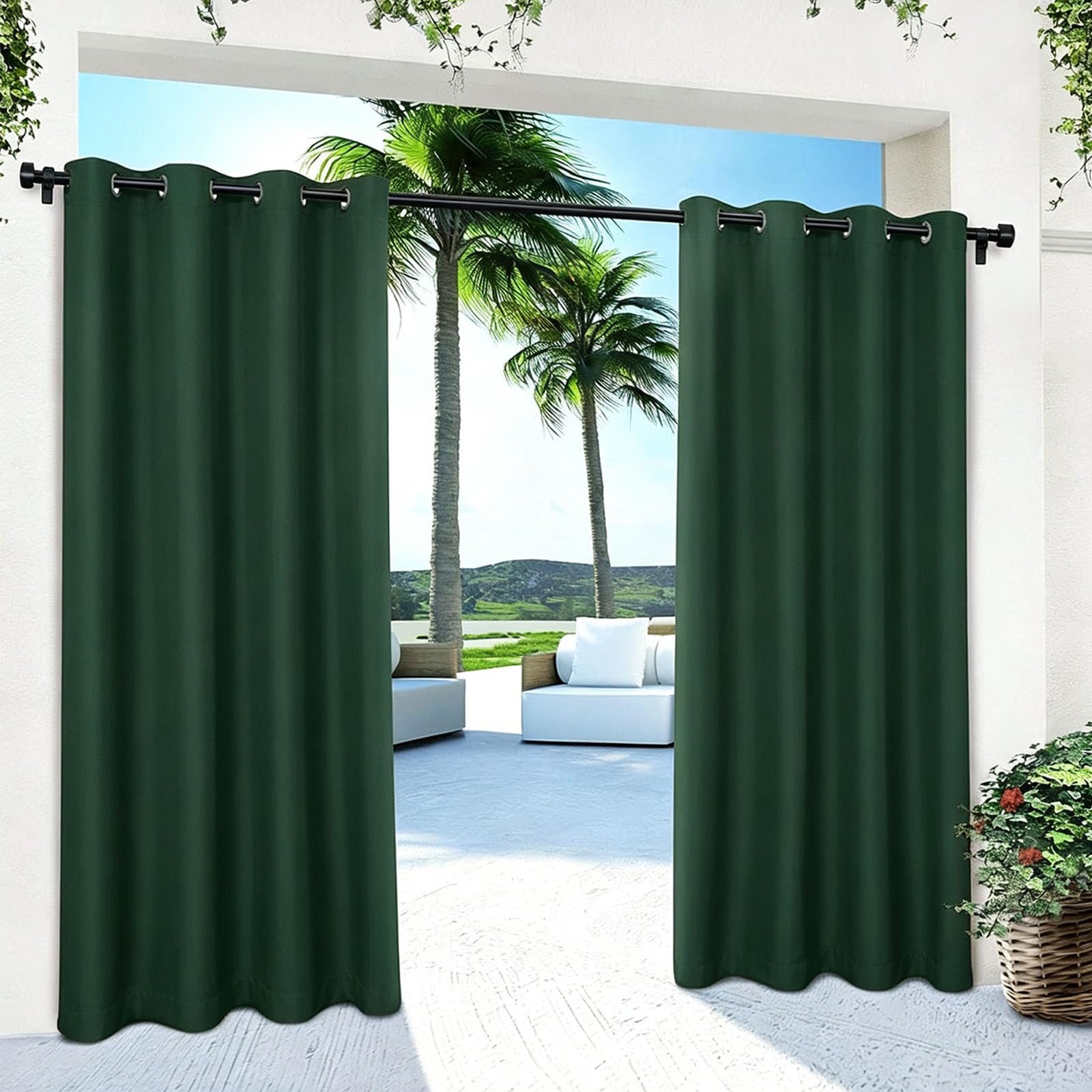 Outdoor Vorhang 166 x 264 cm Benutzerdefinierte Größe Outdoor Vorhang Wasserdicht Wetterfest Blickdicht mit Ösen Wetterfest mit Ösen für Garten Balkon, Dunkelgrün