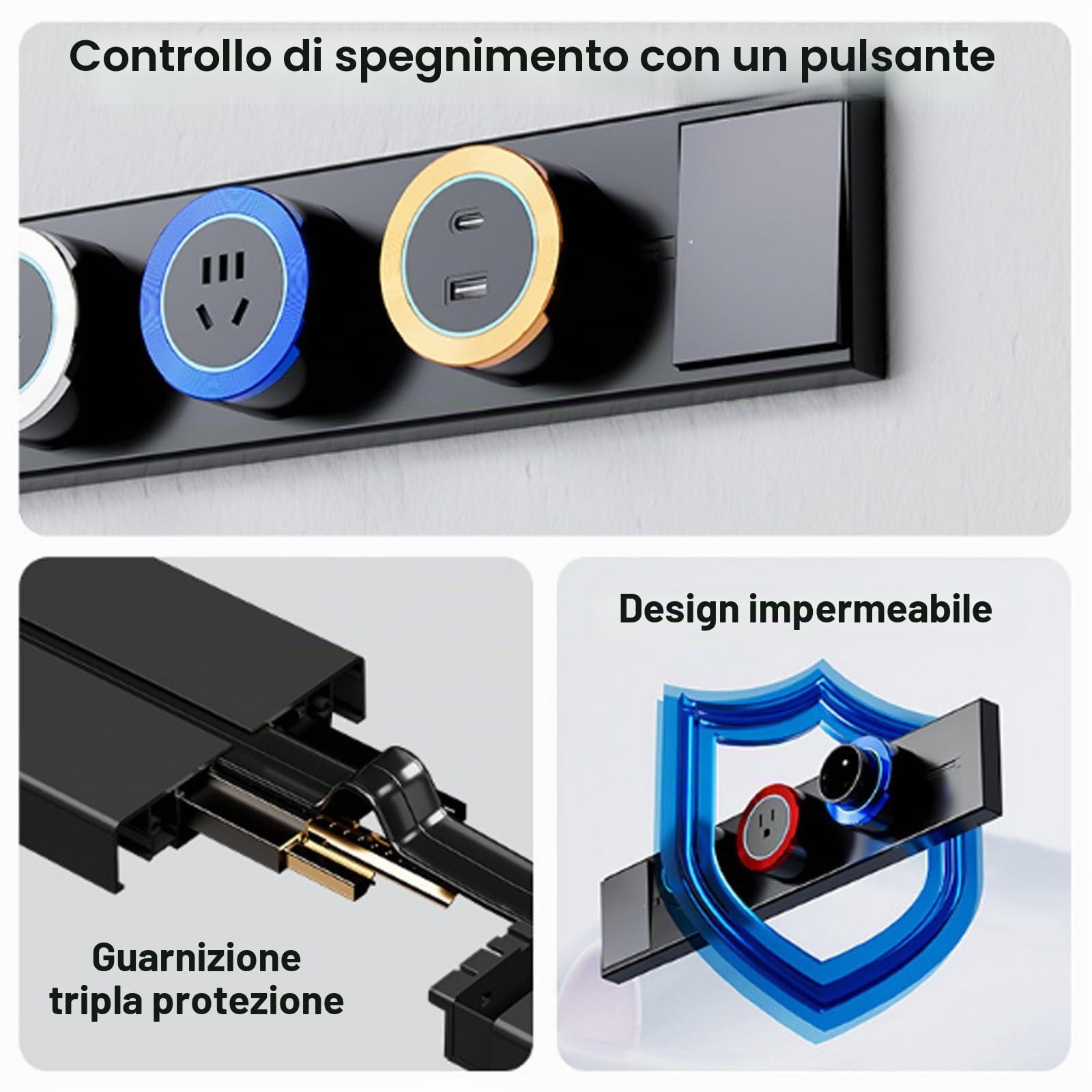 Presa per Binario Da 8000 W, Scheda Di Cablaggio per Binario Scorrevole Di Alimentazione Da Parete Da 40-100 Cm Con Interruttori, Presa per Binario Di Alimentazione Staccabile(White,60cm)