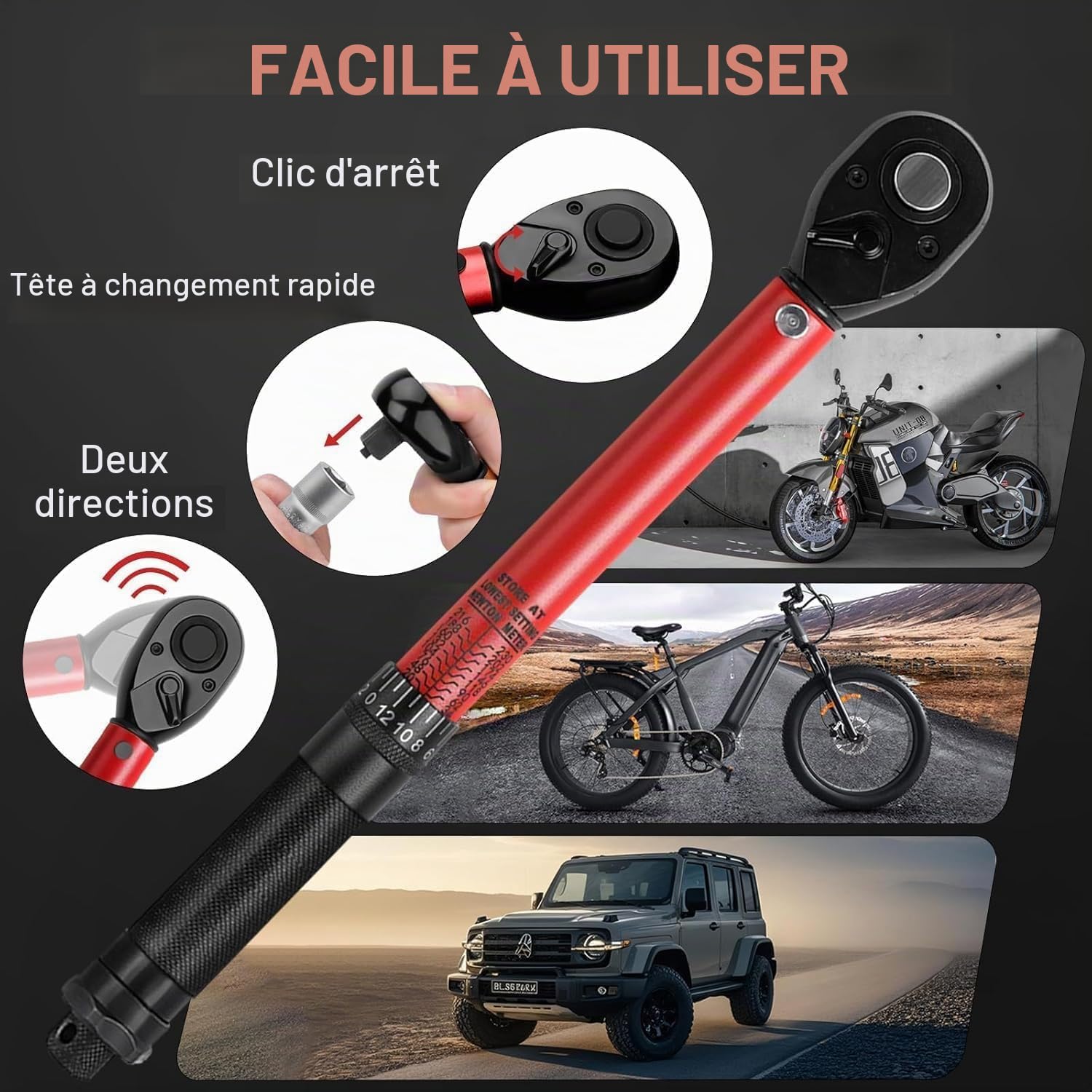 33 Pièces Set de Clés Dynamométriques - 72 Dents, Acier Cr-V, avec Clés 1/2" & 3/8" & 1/4" : 20-230 Nm, 10-140 Nm, 2-24 Nm - Adaptateurs, Douilles, Rallonges - pour Auto, Moto, Vélo, Camion