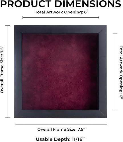 Miniatura 3 de Marco de caja de sombra de 6 x 6 pulgadas, madera negra, con una profundidad de visualización de 34 pulgadas  Incluye un tablero de respaldo sin