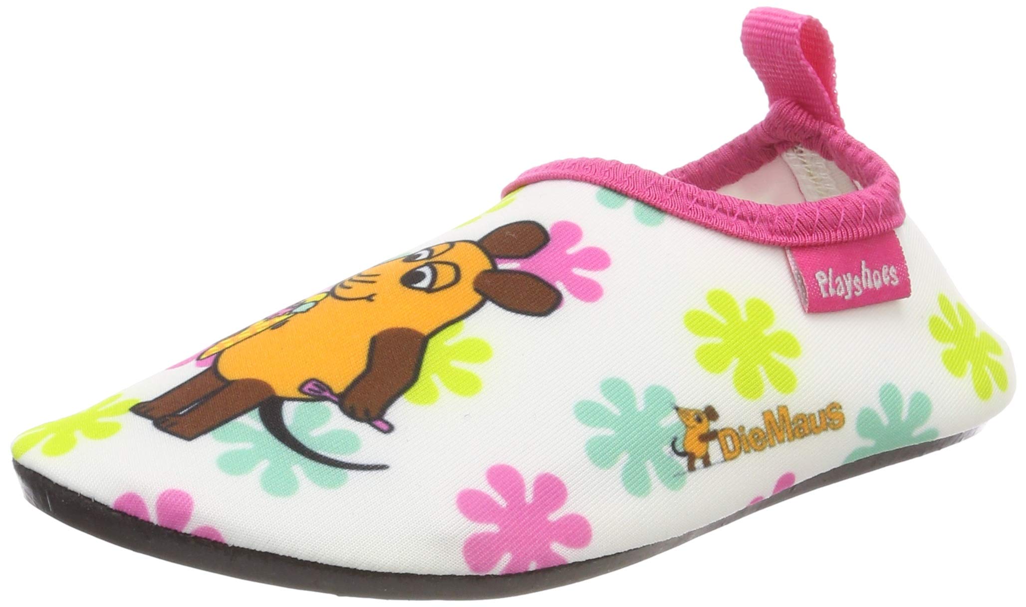 Playshoes Uv-Schutz Barfuß-Schuh Die Maus Blumen, Girls’ Water Shoes, (Weiß/Rosa 586), 4 UK (20/21 EU)