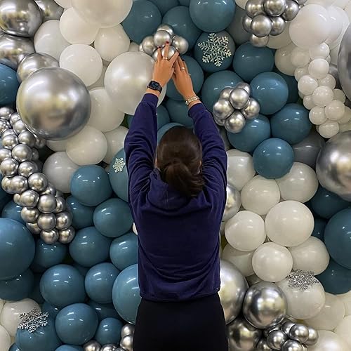 Miniatura 6 de Kit de arco de guirnalda de globos azul polvoriento, 80 globos de color azul pizarra de diferentes tamaños, globos de cumpleaños de 5 pulgadas y 12