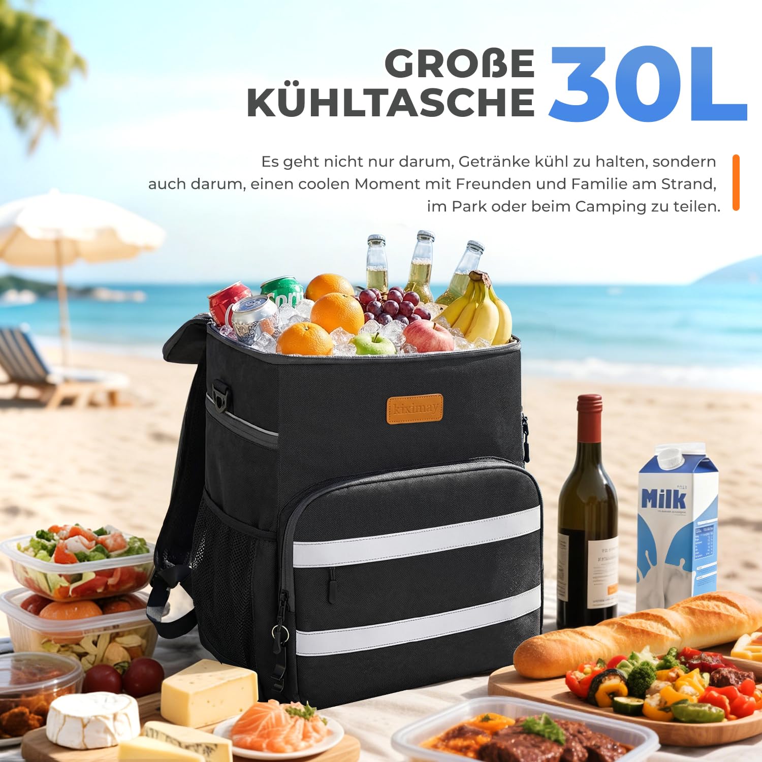 Torba chłodząca, duża, składana, 30 l, torba chłodząca na jedzenie i napoje, torba chłodząca, torba piknikowa, izolowana torba termiczna, torba chłodząca do samochodu, na plażę, piknik
