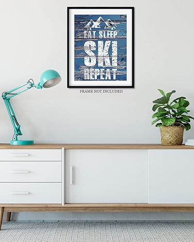 Miniatura 4 de Eat Sleep Ski Repeat - Decoración de pared motivacional de esquí con un fondo azul - ilustraciones sin marco impresas en papel fotográfico