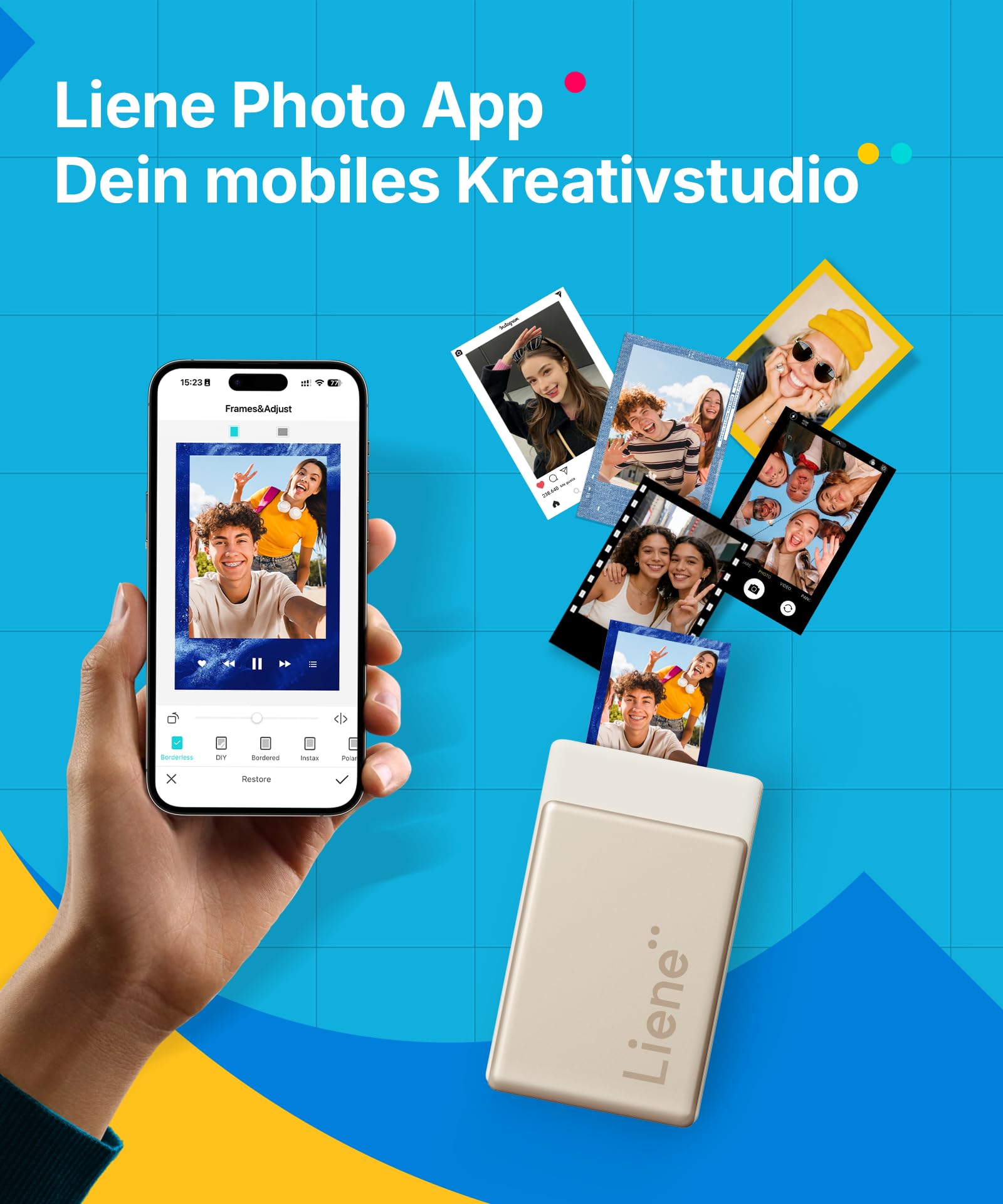Liene Pearl N200 Pro Plus Tragbarer Mini-Fotodrucker Farbsublimation Bluetooth 300 DPI Sofortbilddrucker iPhone Android Gold