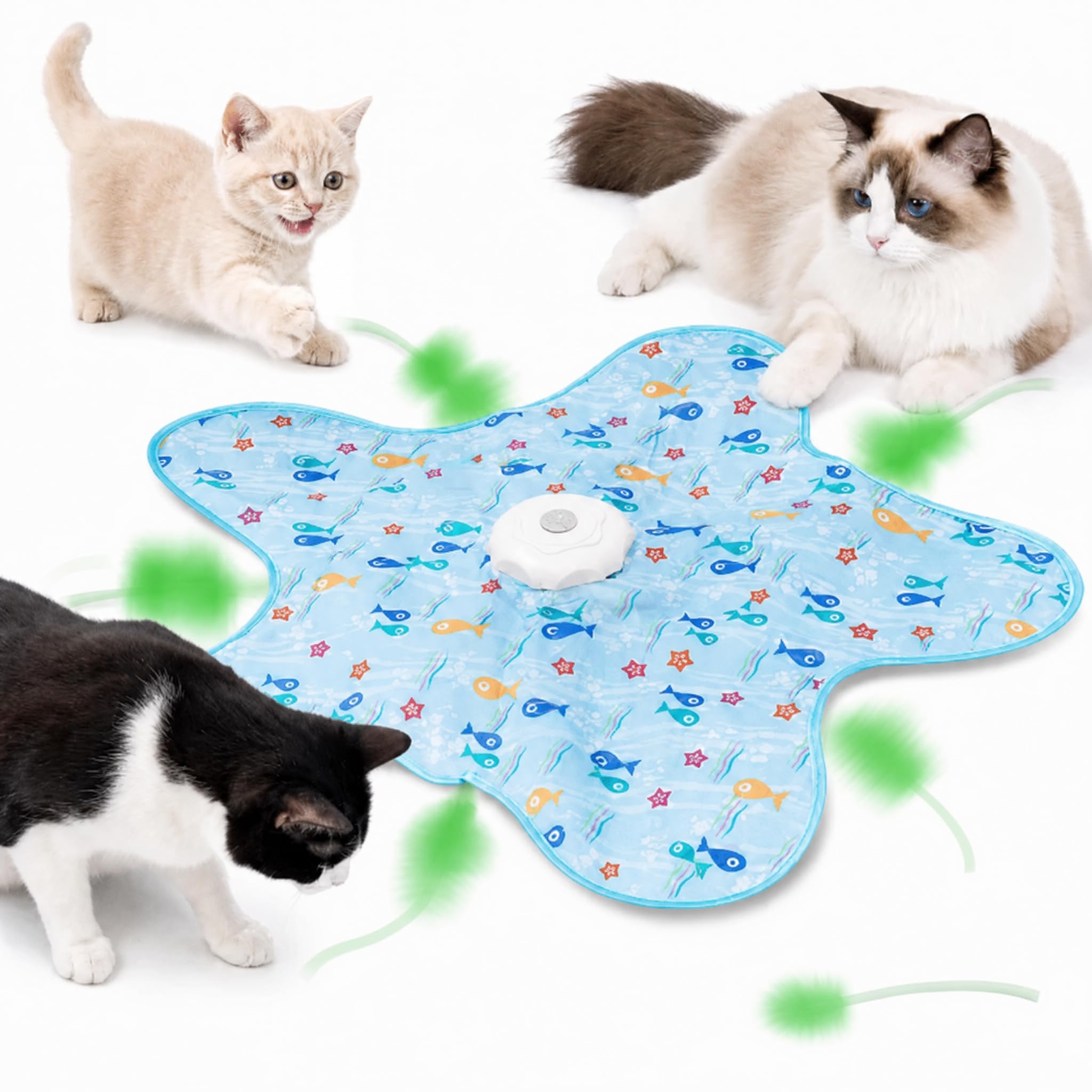 Boyfield Interactive Cat Toys for Indoor Cats Adult, Automatic Hide & Seek Kitten Toys with Moving Feather,Squeaky Mouse Sound, Touch Activated USB Rechargeable Smart Toy