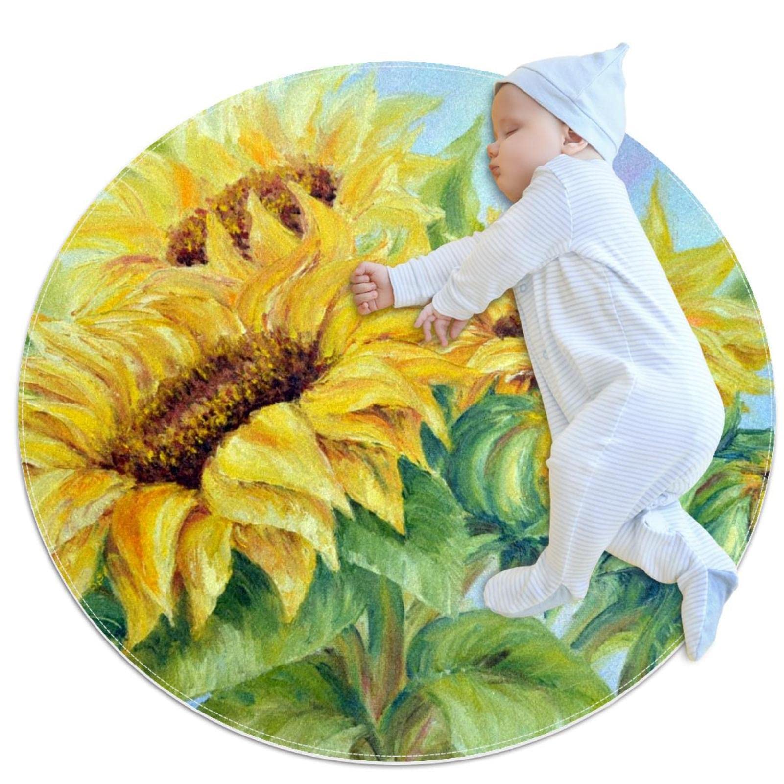 Tapis de jeu pour enfants antidérapant imprimé tournesols contre le sol froid