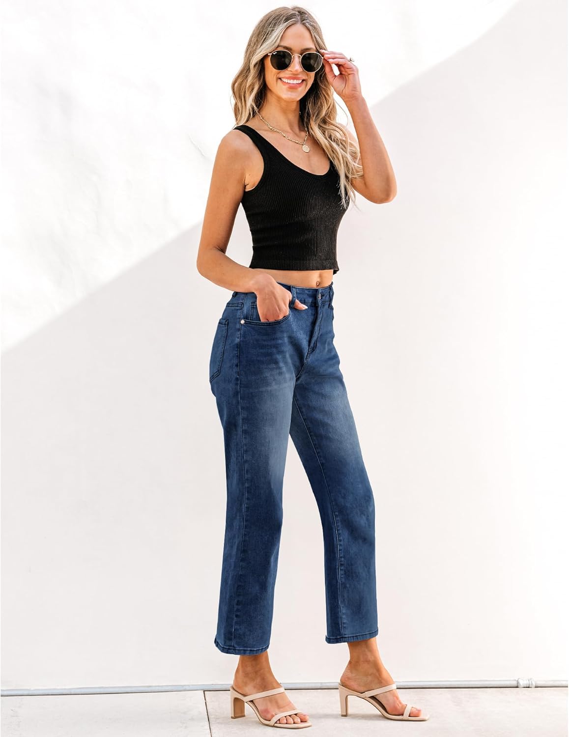GRAPENT Jeans for Women Trendy High Waisted Loose Straight Leg Stretchy Denim Ankle Pants Cropped Jeans with Pockets - Image 3