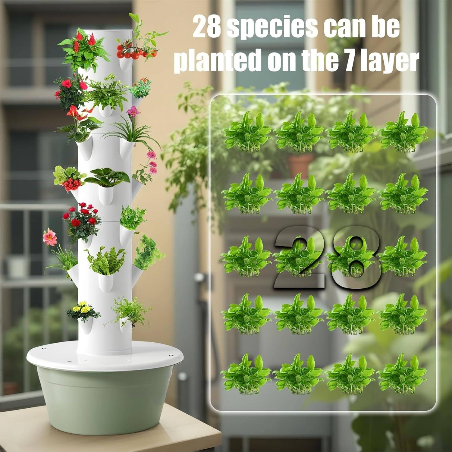 Sistemas de Cultivo hidropónico para jardín,huerto Inteligente de Interior con luz LED,Torre hidropónica para Plantas y Vegetales,Ideal para Amantes de la jardinería 7thfloor
