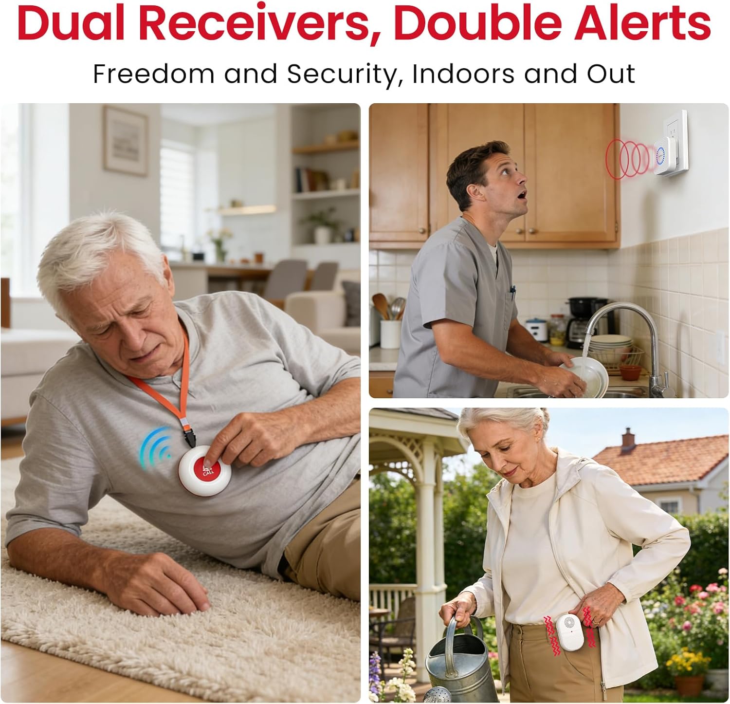 CallToU Wireless Caregiver Pager Waterproof Call Button Vibration Call Button for Elderly at Home Disabled Patient Elderly Monitoring Nurse Calling 2 SOS Call Buttons/Transmitters 500FT 2 Receivers - Image 2