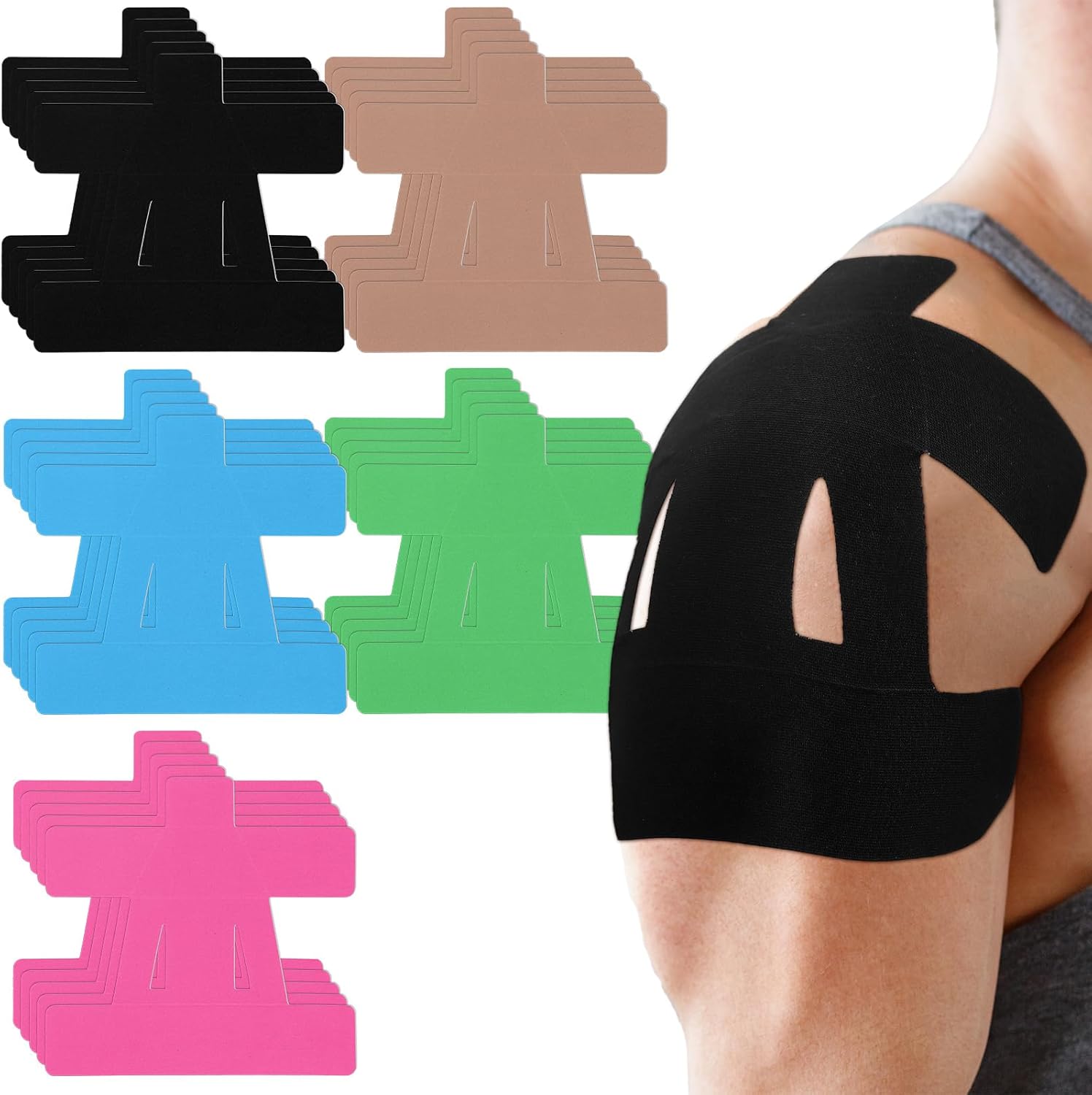 20 Count Kinesiology Tape for Shoulder Pain Relief Pre Cut Sports Waterproof Breathable Enhance Elastic Kinesiology Athletic Tape for Shoulder Support and Muscle Baseball Sports(Beige)
