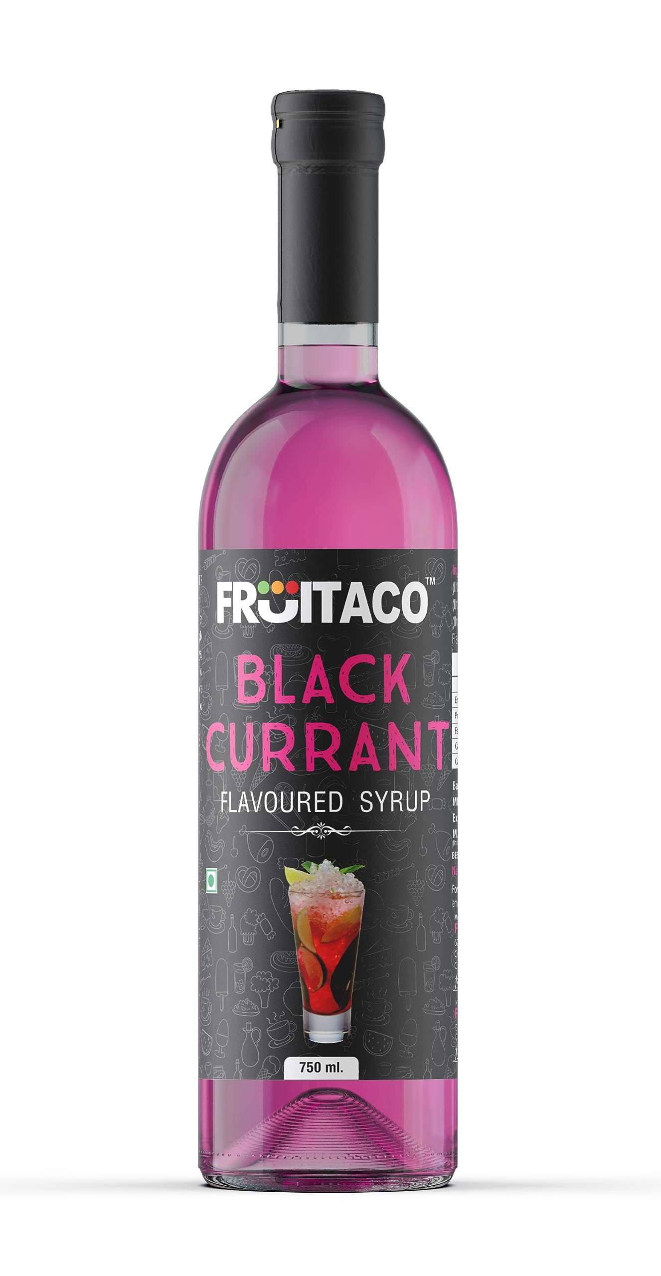 Fruitaco Black Currant Mojito Syrup: Craft Exceptional Cocktails & Mocktails Liquid - Perfect Mixer For Mojitos, Cocktails, Mocktails, And More -750 Ml
