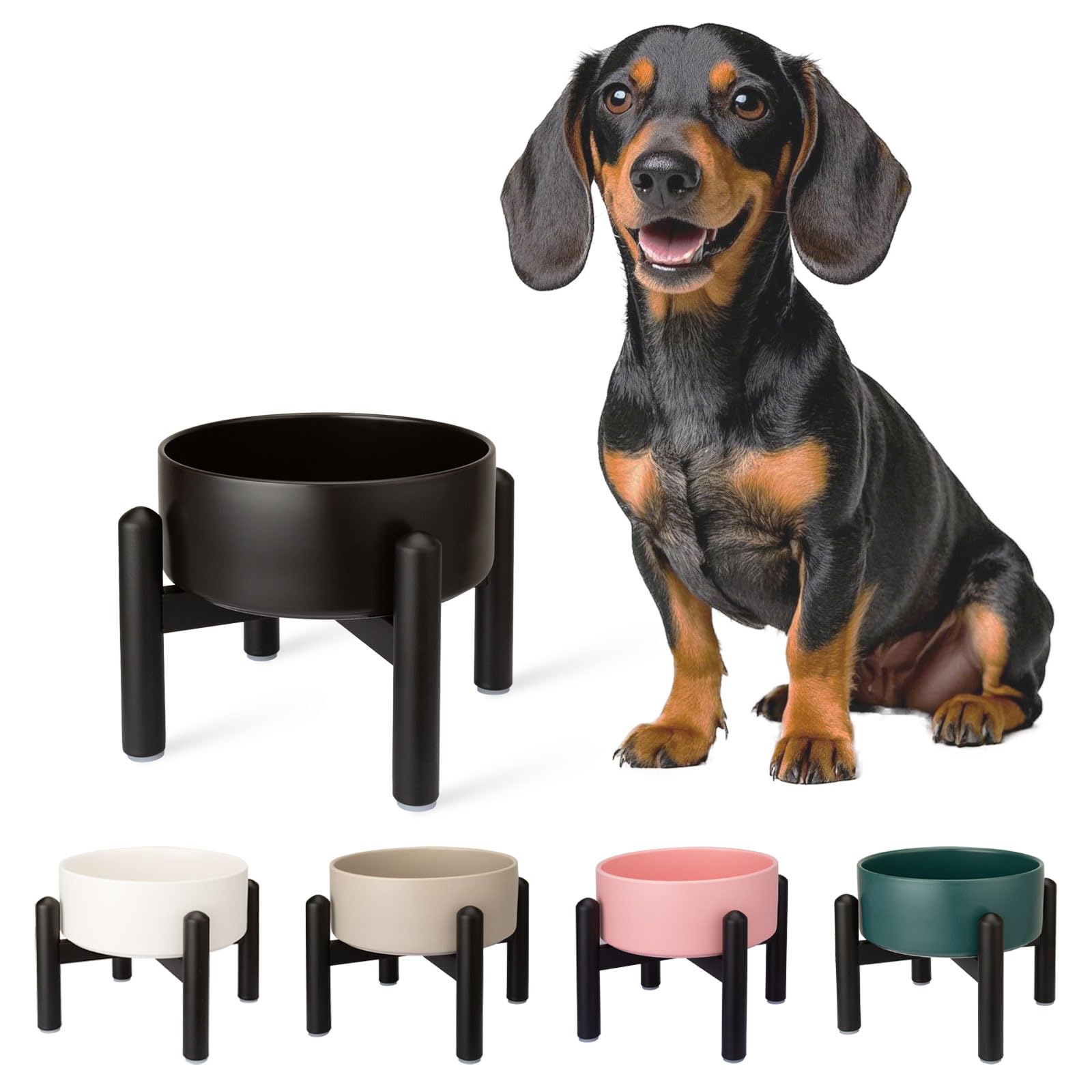 Photo 1 of Raised Ceramic Dog Bowl, 6.1'' Modern Feeding Bowl with Non-Slip Stainless Steel Stand, Elevated Food or Water Dish for Small to Medium Dogs, 2 Cups (28.75 fl oz)- Black