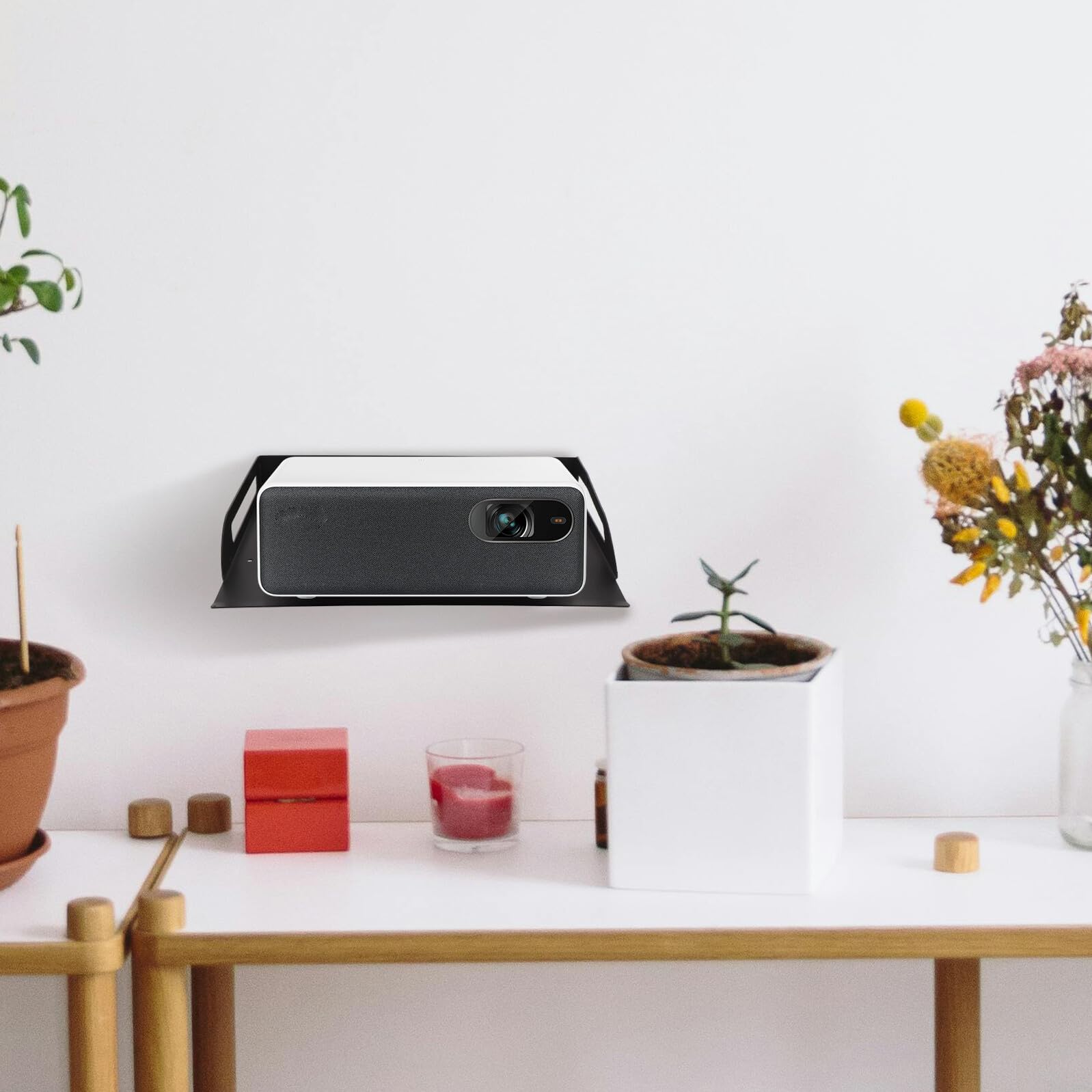 Supporto da parete regolabile per proiettore, con supporto per scatola cavi e supporto per router, ideale per ufficio, casa, aula e apparecchiature AV
