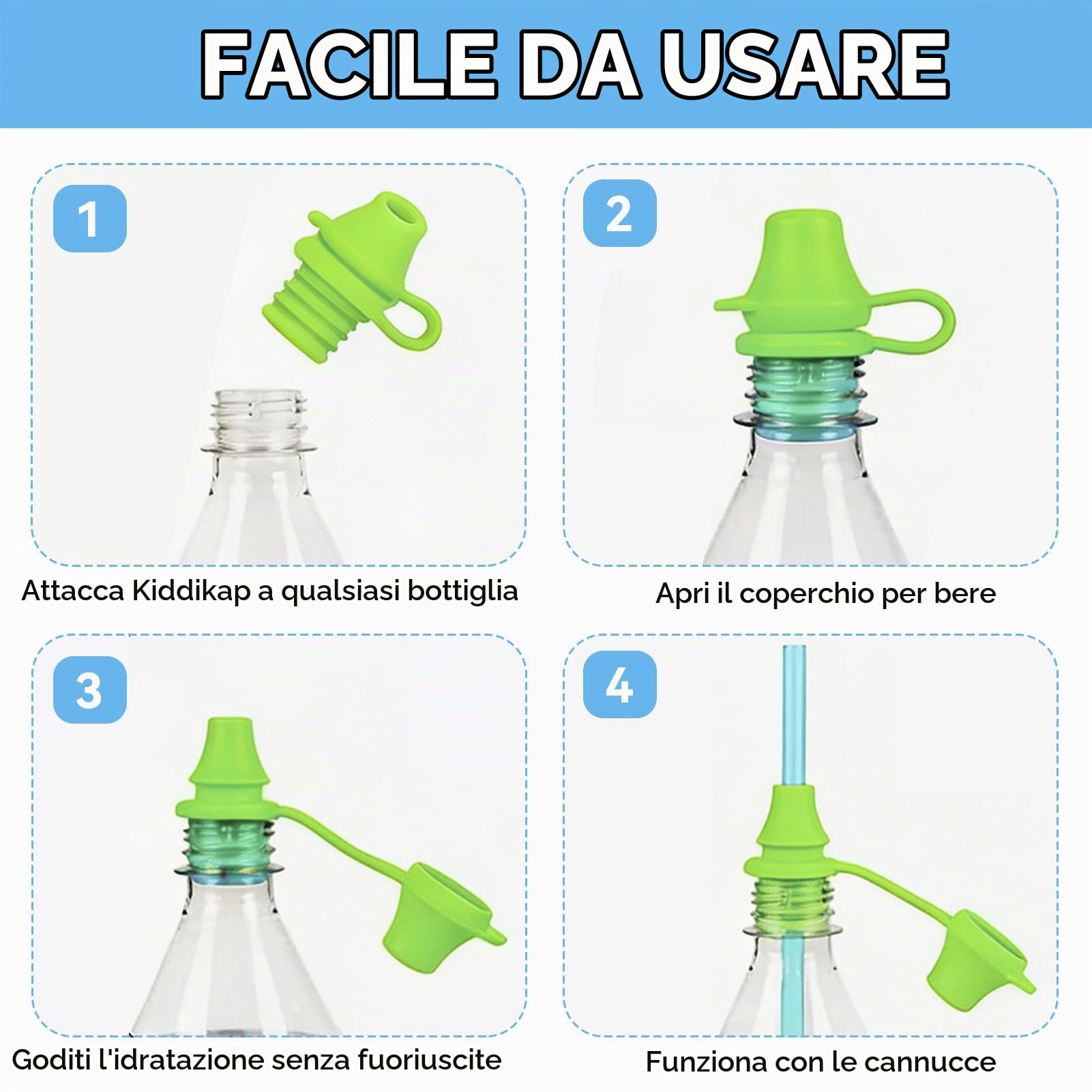 4 Tappi Per Bottiglia D'acqua Antigoccia, Adattatore Universale Per Beccuccio Per Bottiglia In Silicone Tappi Di Ricambio Bottiglia D'acqua Di Anti-Fuoriuscita Per Bottiglia D'acqua Per Adulti Bambini