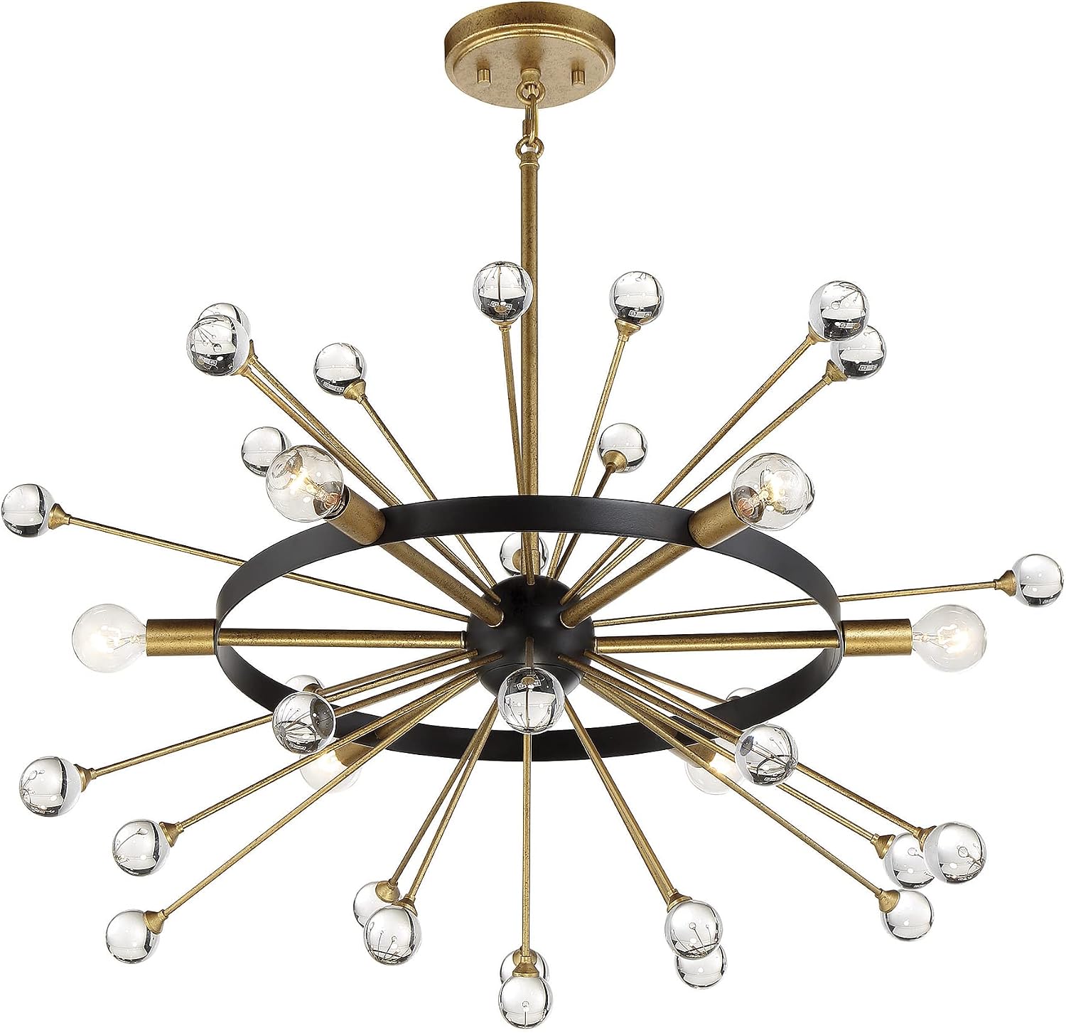 Savoy House 1-1857-6-62 Ariel Mid-Century Modern Vintage Sputnik Style Clear Crystal Chandelier, 6-Light 360 Total Watts, 18" H x 25" W, Como Black with Gold