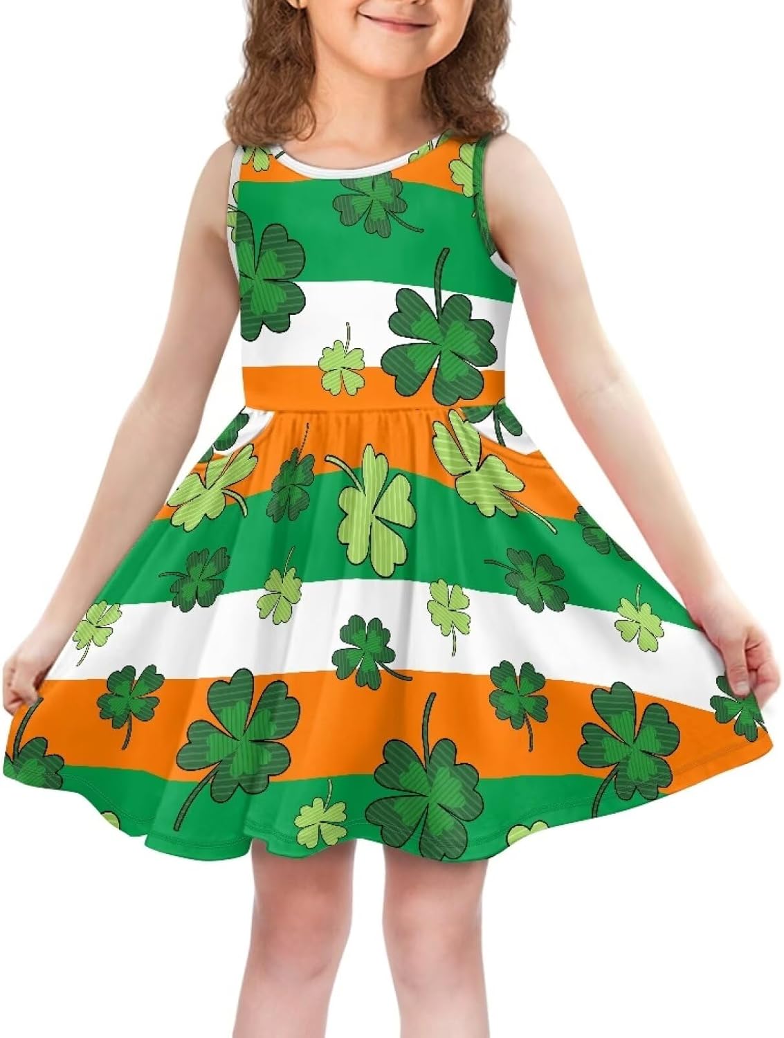 Dress for Girls 2T-14T Sleeveless Midi Sun Dresses Crew Neck Sundresses with Pockets Holiday Party Playwear