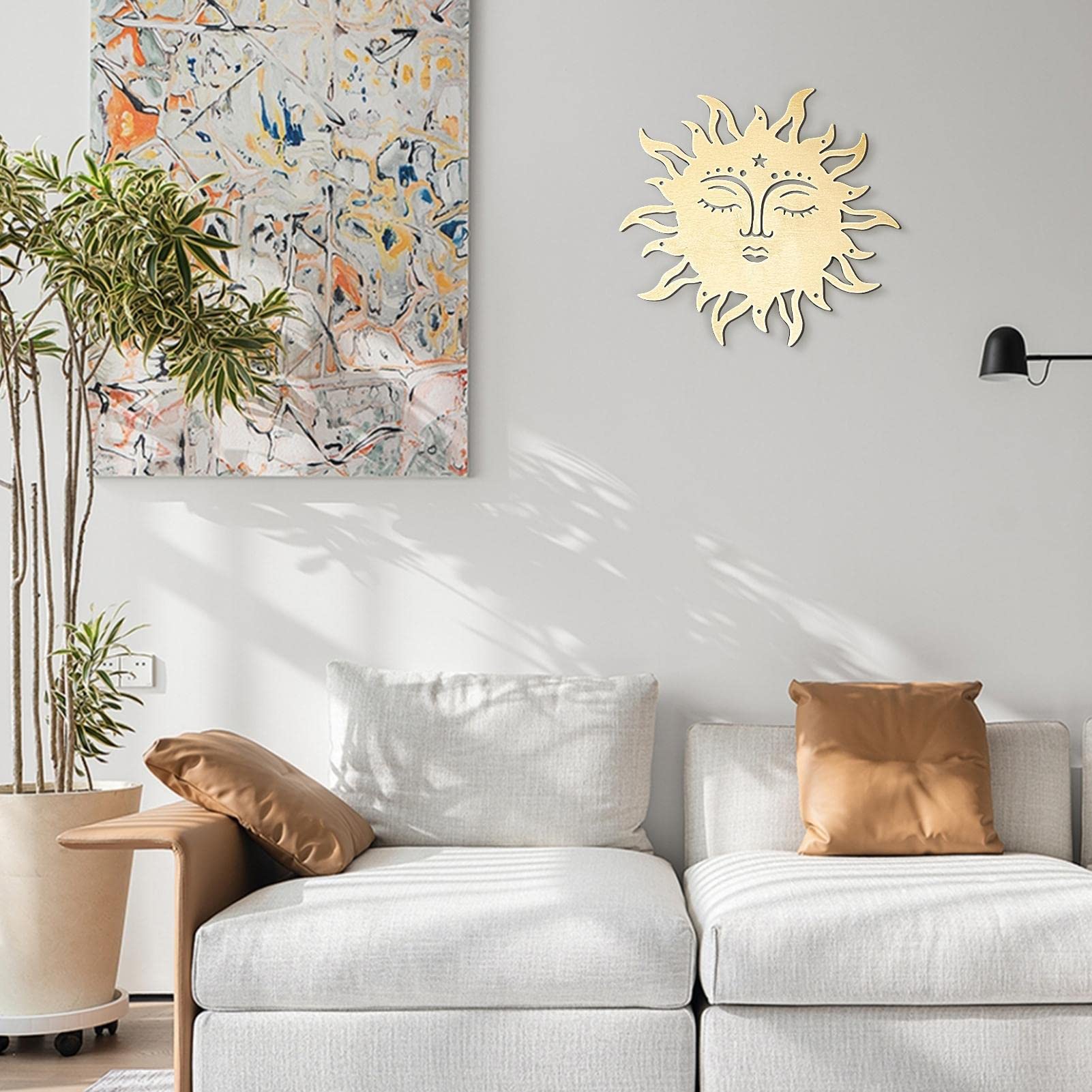 Peryiter 2 Pezzi Decorazione Da Parete In Metallo Nero - Sole E Luna Con Foresta E Montagne, Triangolo Moderno Per Soggiorno E Cucina