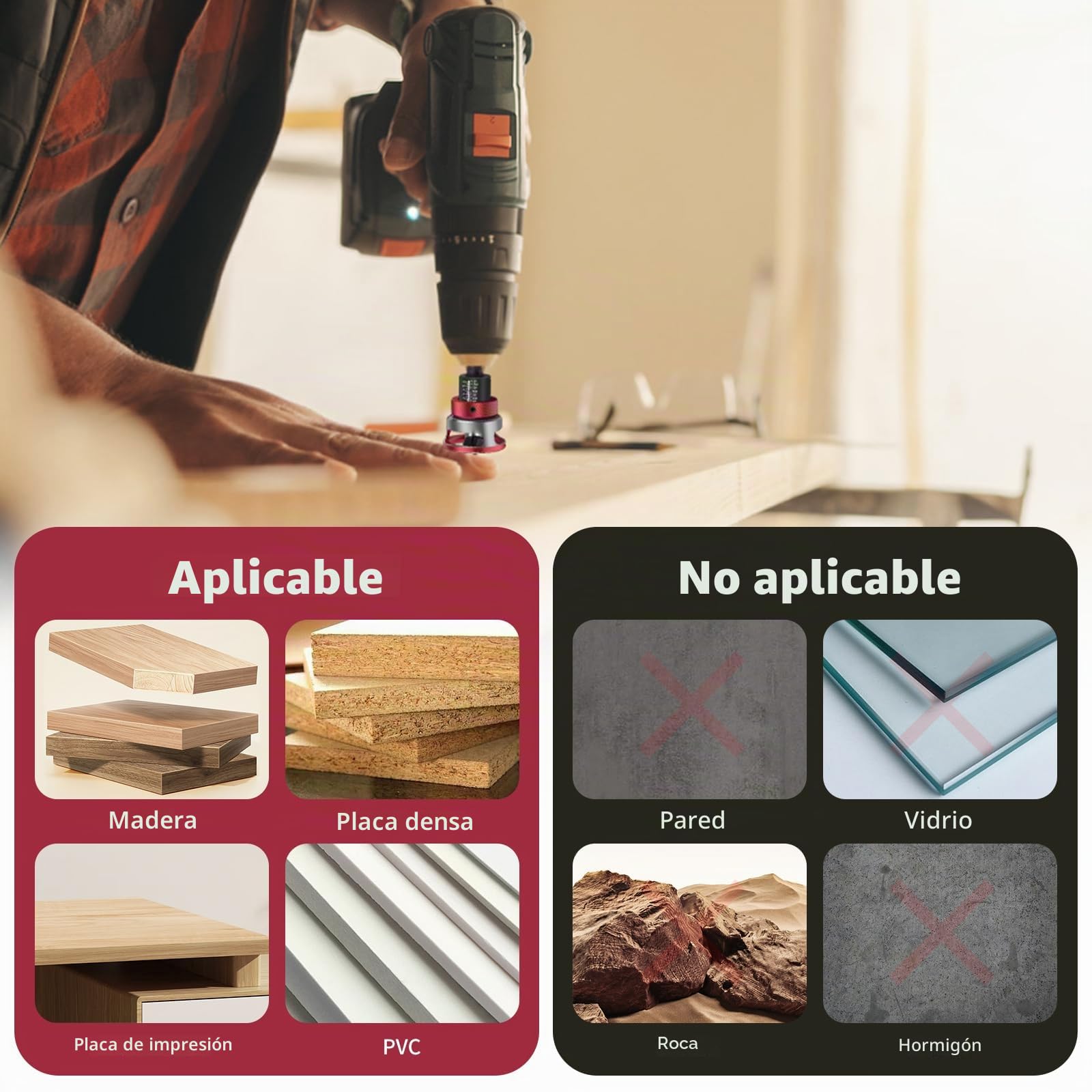 Broca Avellanadora Madera Taladro Avellanador con Tope de Profundidad, Diámetro de 2,8, 3,2, 3,5, 4 mm, Orificios Precisos, Para Procesamiento de Madera, Perforación