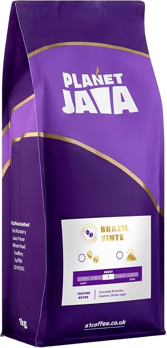 Planet Java Brazil Vinte 100% Arabica Full Medium Roast Coffee Beans 1kg | Hand Roasted, Premium Coffee