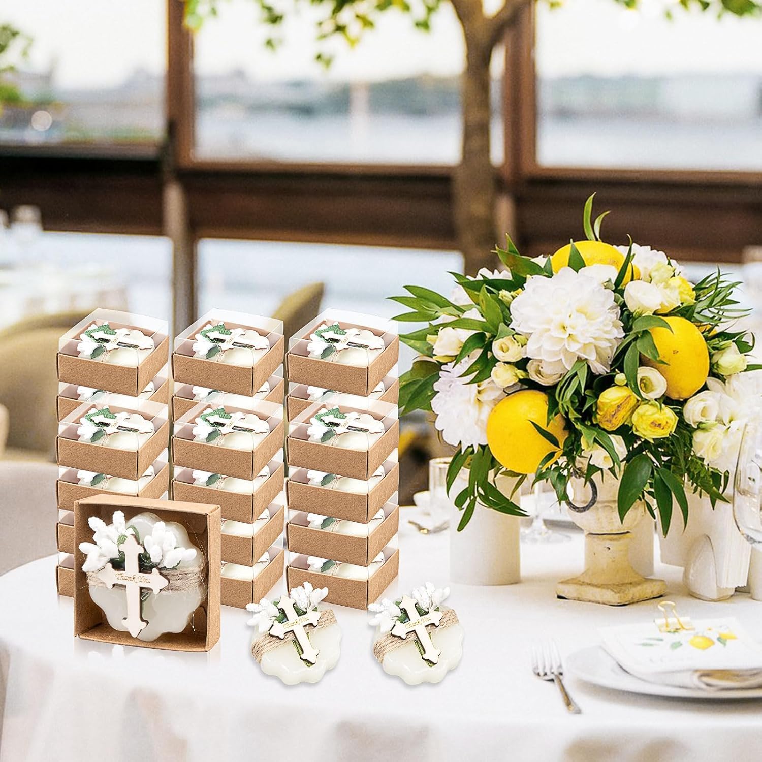 Lot de 24 Savons Parfumés Invités avec Fleurs Séchées – Cadeaux Baptême Fille Garçon avec Étiquettes Bois Merci – Souvenirs Communion, Naissance, Mariage, Anniversaire, Cadeaux Invités