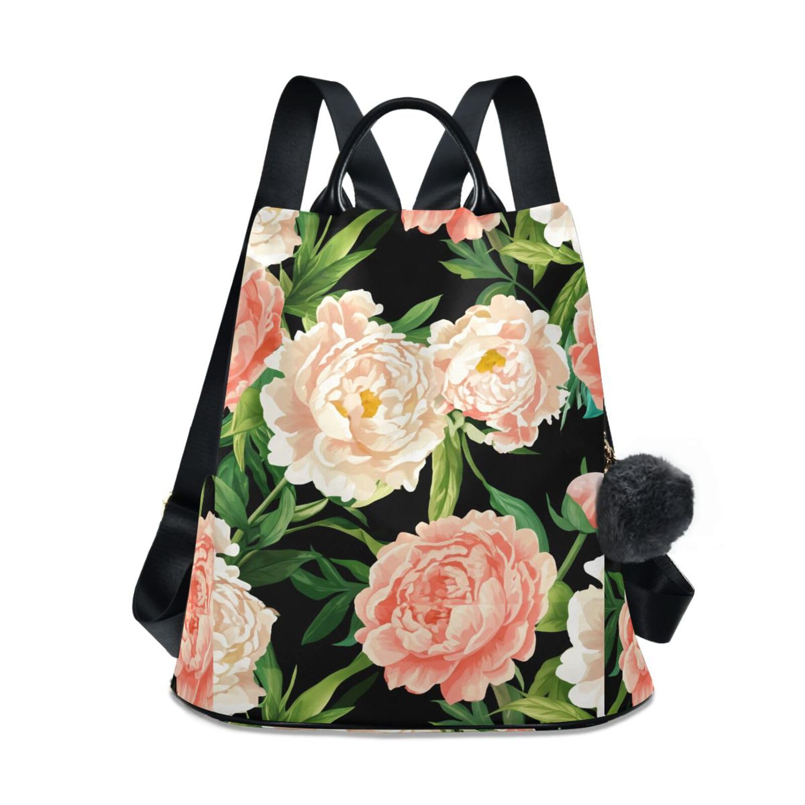 Sac de voyage antivol femme à motif pivoine corail multi-poches - 8