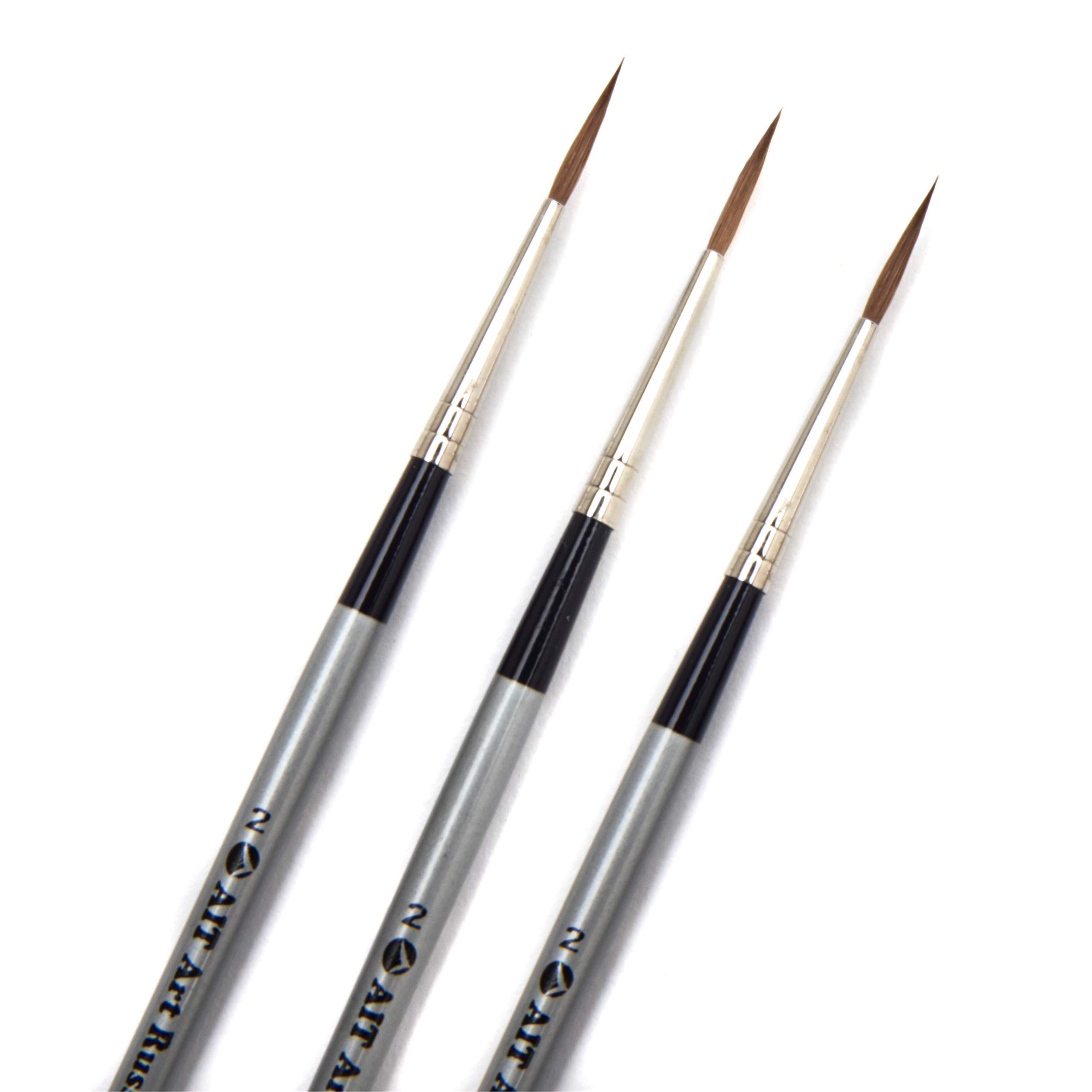 Pinceles seleccionados, Mini-Liner, Pinceles, Paquete de 3, Sable Rojo Ruso Puro, para elaborar exquisitos Detalles con óleo, acrílico o Acuarelas (Tamaño: 2)